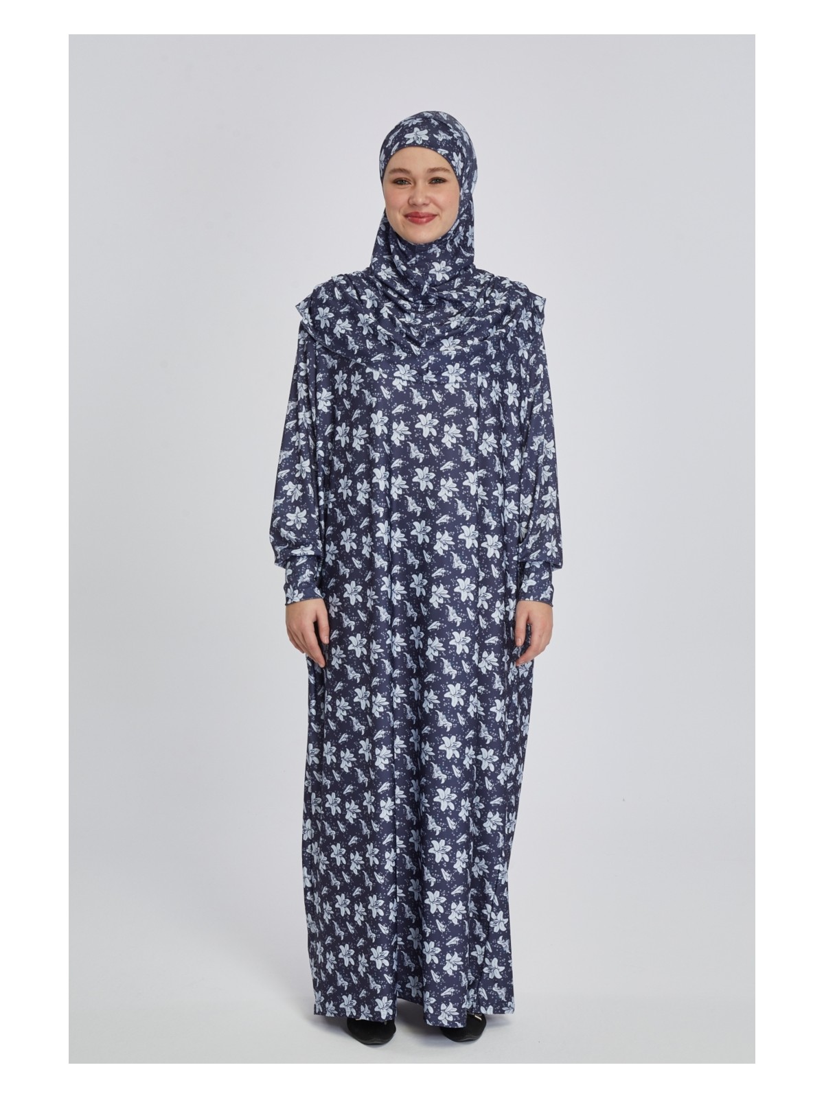 Manolyaşal İslamic Hijab Manolyaşal Pratik Tek Parça Manolya Çiçek Desenli Namaz Elbisesi - Pembe - Görsel 6