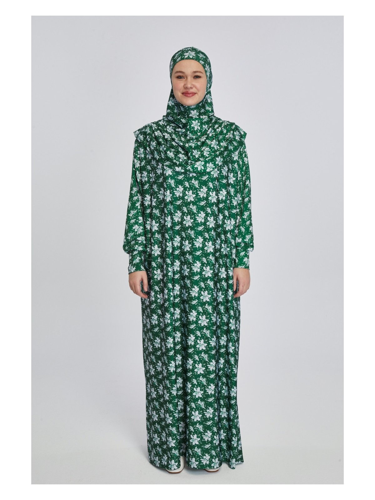 Manolyaşal İslamic Hijab Manolyaşal Pratik Tek Parça Manolya Çiçek Desenli Namaz Elbisesi - Pembe - Görsel 8