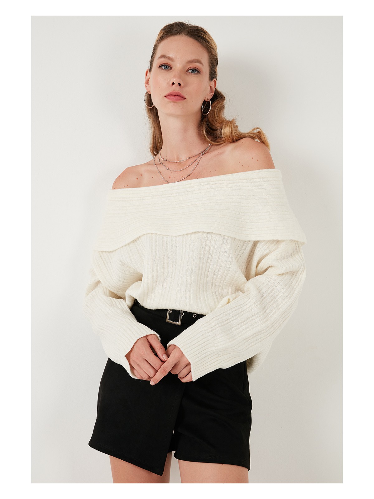 Lela Oversize Fit Madonna Yaka Triko Kazak Bayan KAZAK 4615216 - Görsel 2