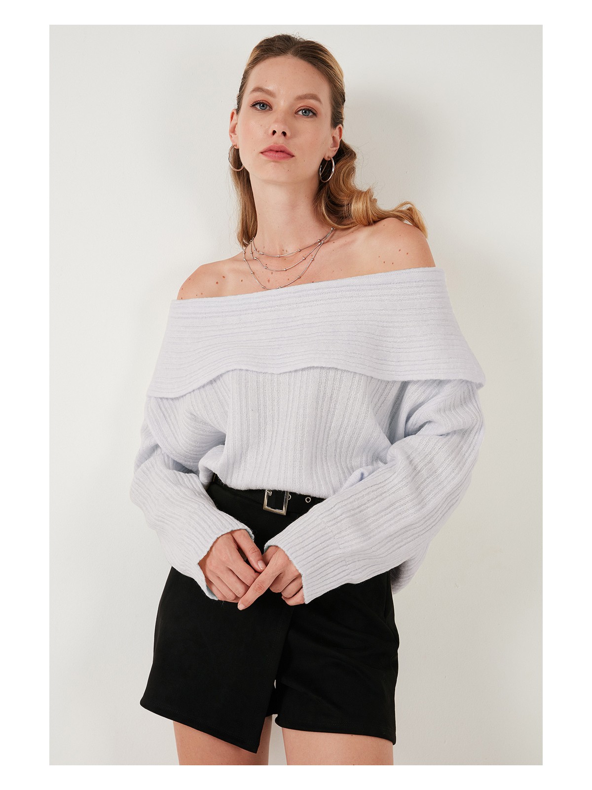 Lela Oversize Fit Madonna Yaka Triko Kazak Bayan KAZAK 4615216 - Görsel 2