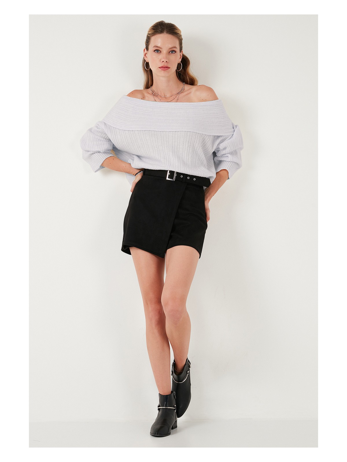 Lela Oversize Fit Madonna Yaka Triko Kazak Bayan KAZAK 4615216 - Görsel 3