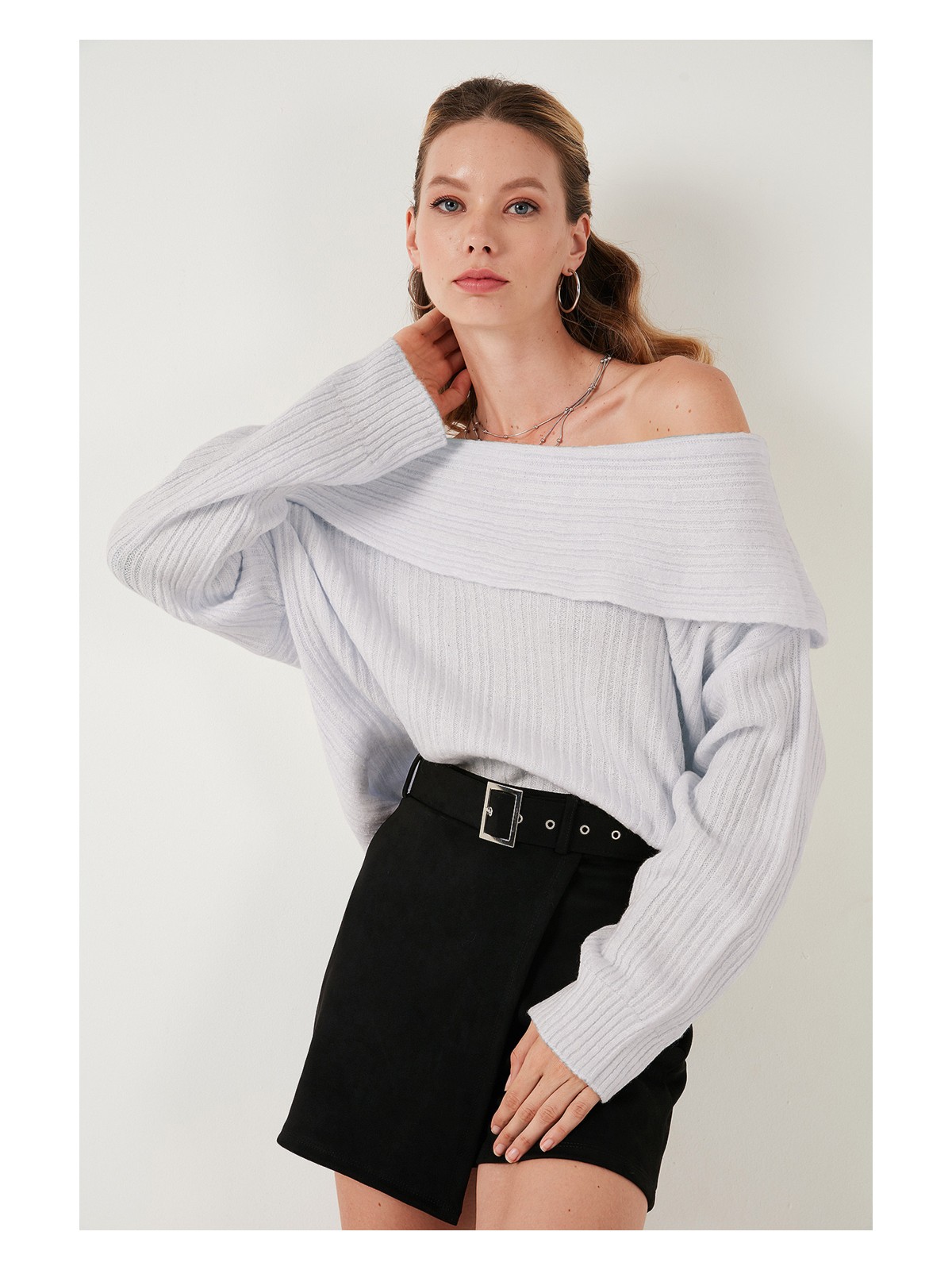 Lela Oversize Fit Madonna Yaka Triko Kazak Bayan KAZAK 4615216 - Görsel 5