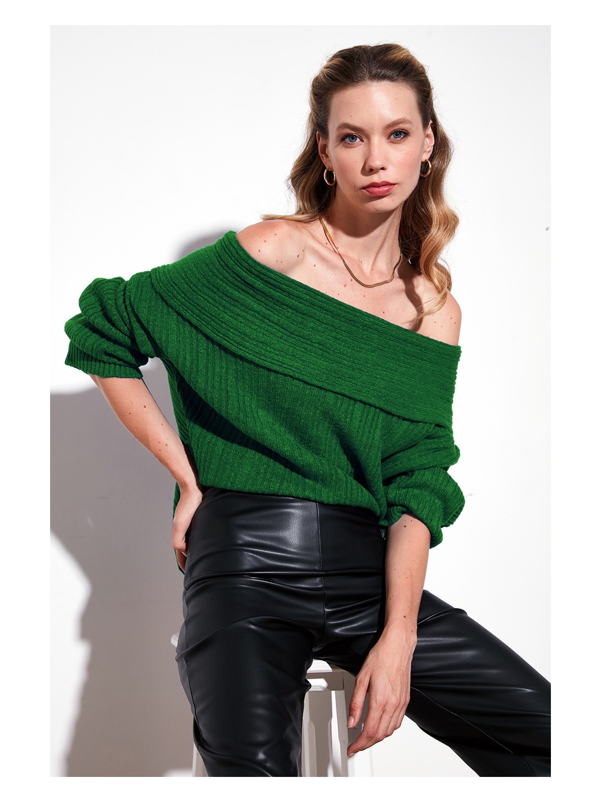 Lela Oversize Fit Madonna Yaka Triko Kazak Bayan KAZAK 4615216 - Görsel 2