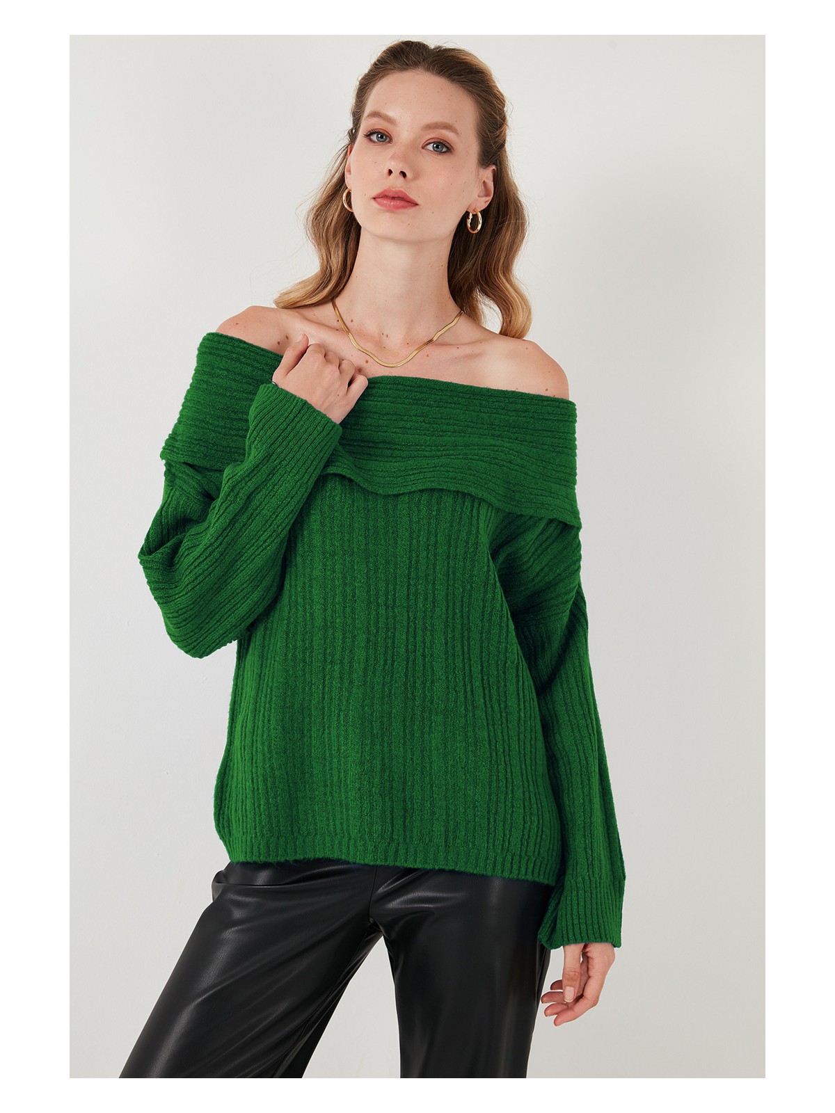 Lela Oversize Fit Madonna Yaka Triko Kazak Bayan KAZAK 4615216 - Görsel 3