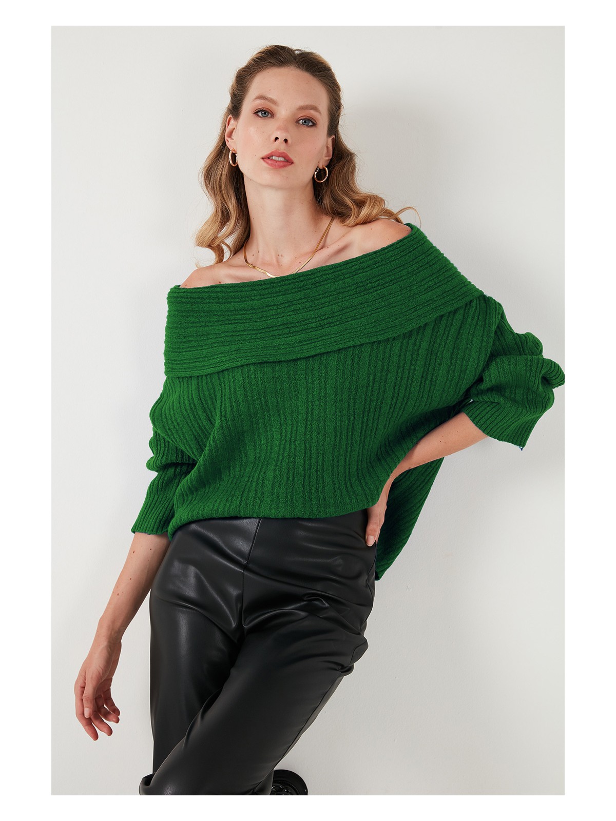 Lela Oversize Fit Madonna Yaka Triko Kazak Bayan KAZAK 4615216 - Görsel 4