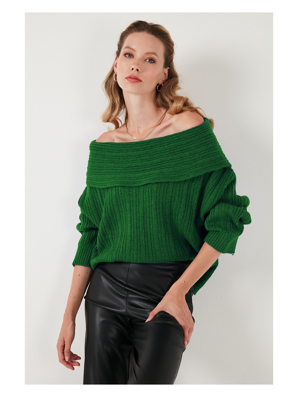 Lela Oversize Fit Madonna Yaka Triko Kazak Bayan KAZAK 4615216 - Görsel 6