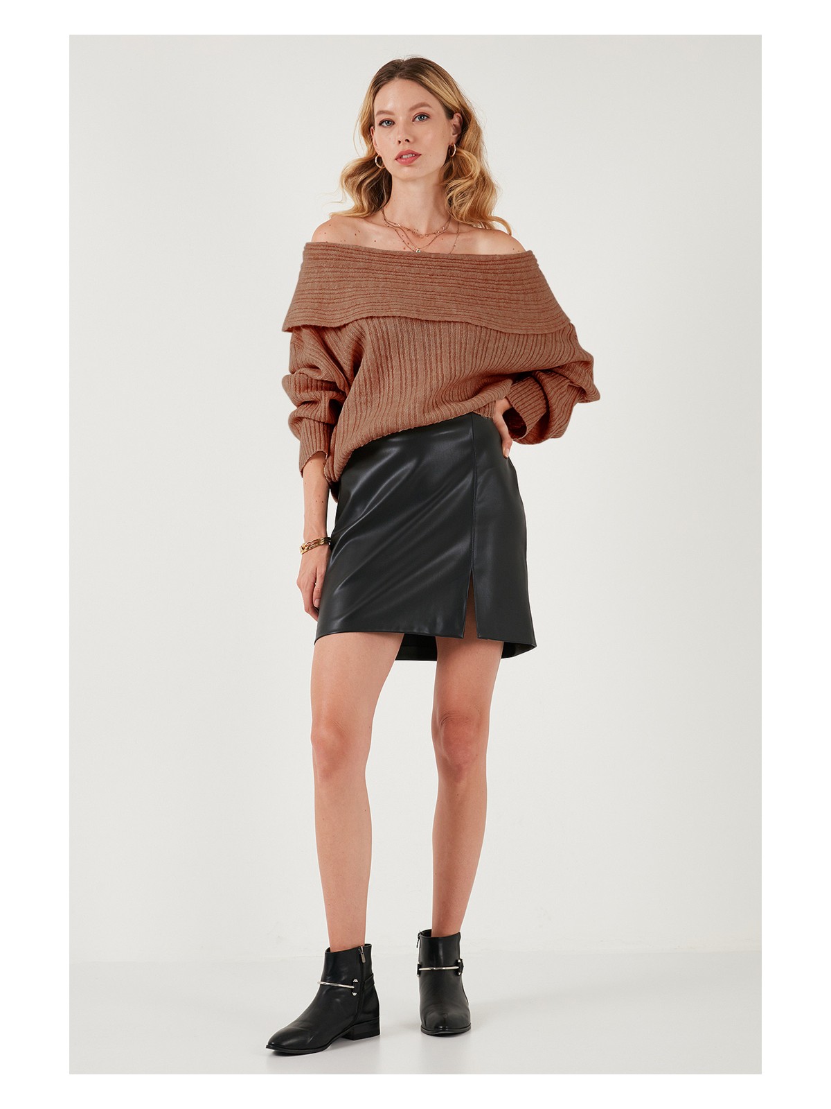 Lela Oversize Fit Madonna Yaka Triko Kazak Bayan KAZAK 4615216 - Görsel 3