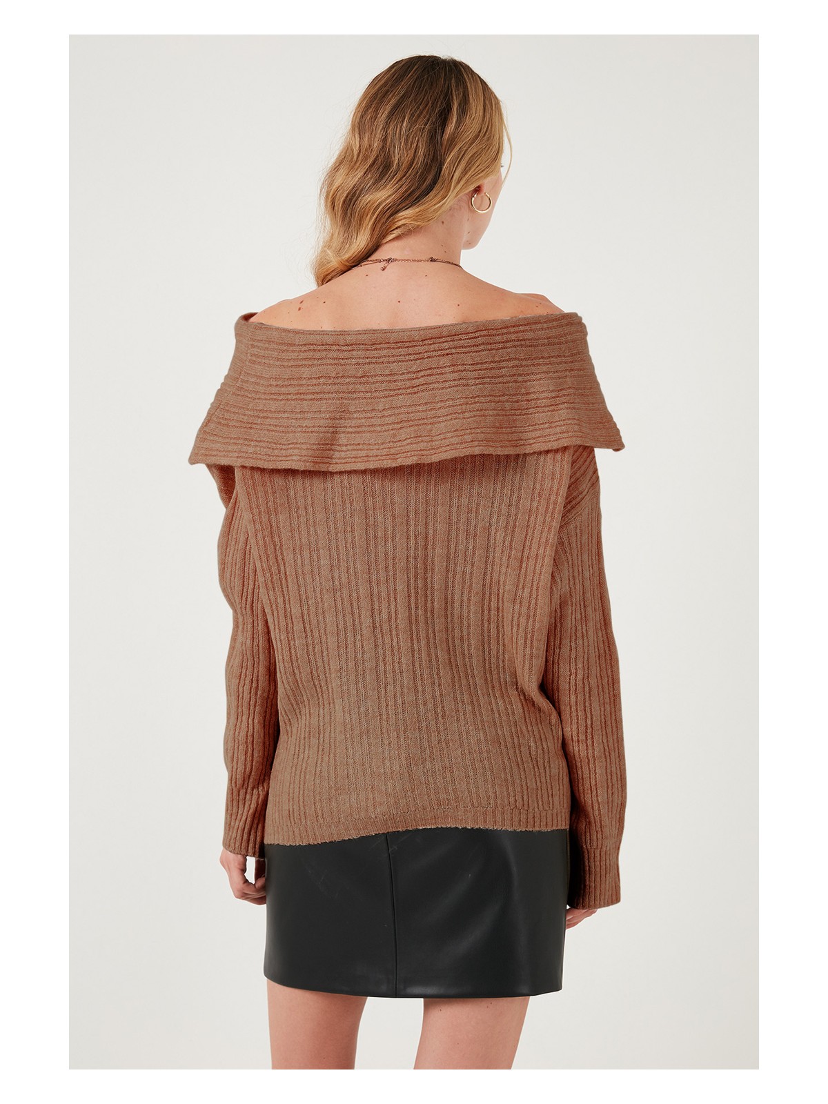 Lela Oversize Fit Madonna Yaka Triko Kazak Bayan KAZAK 4615216 - Görsel 8