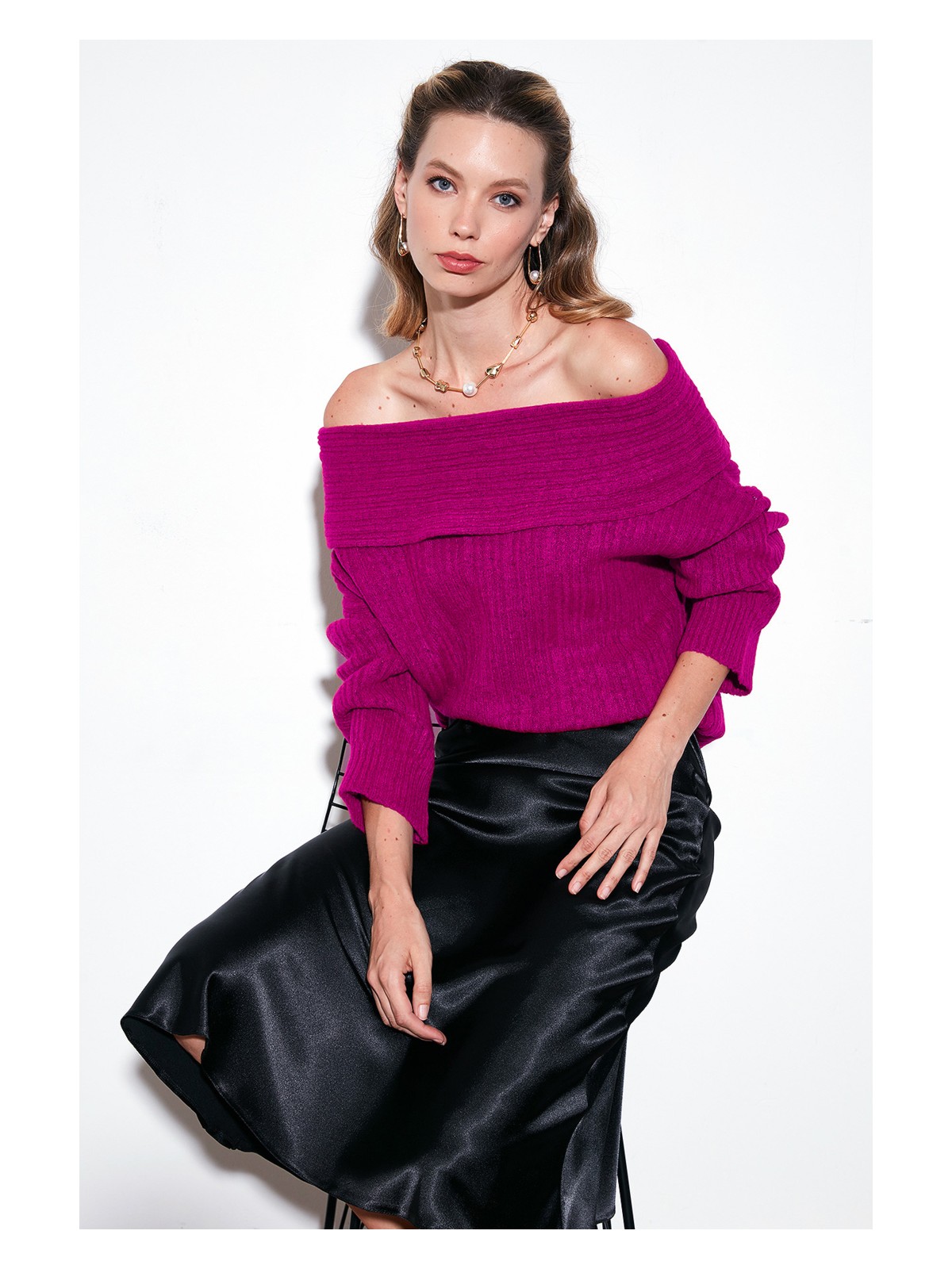 Lela Oversize Fit Madonna Yaka Triko Kazak Bayan KAZAK 4615216