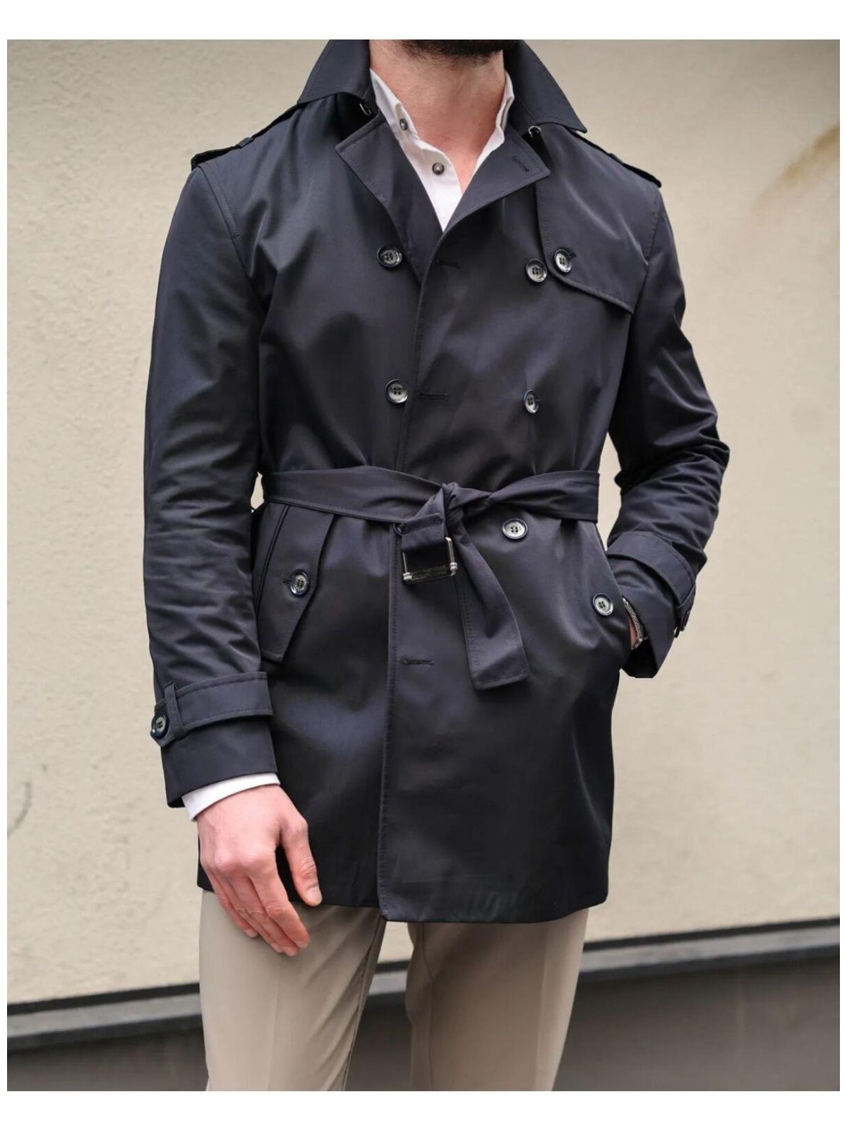 Elevli Brango Lacivert Slimfit Bahar Trençkot