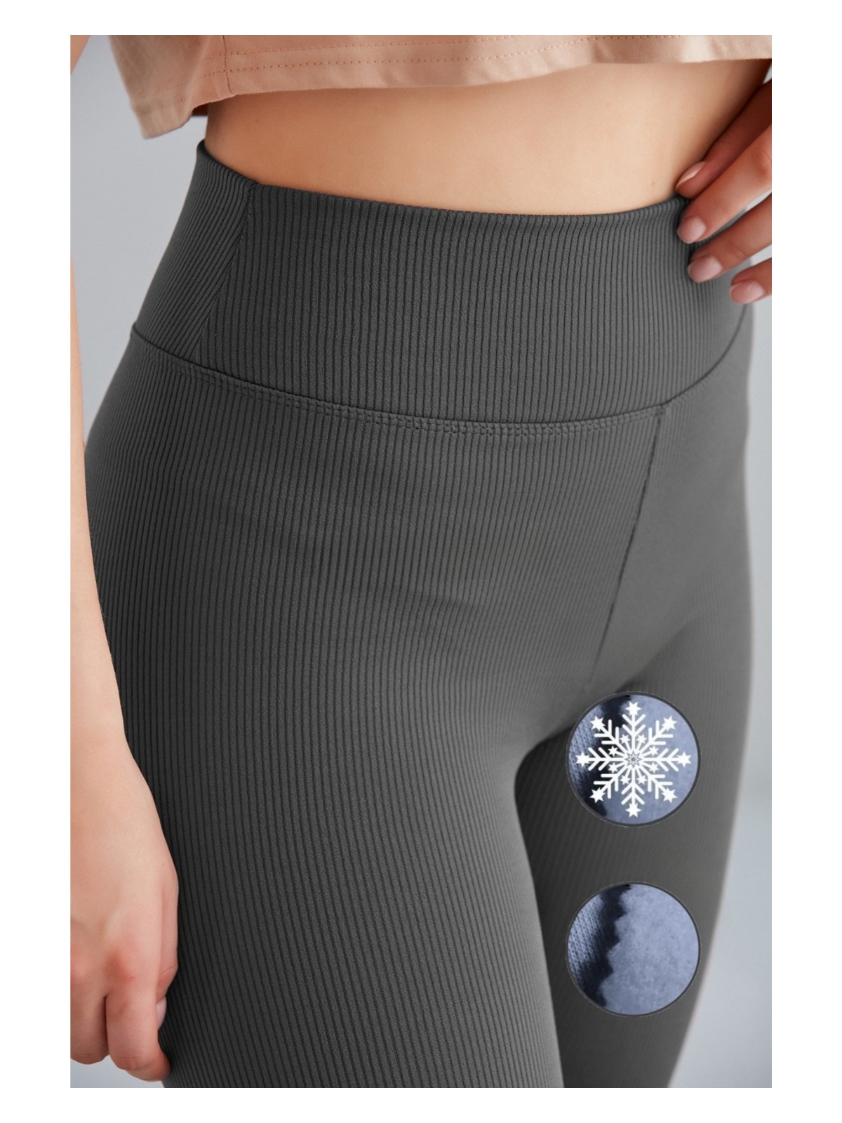 Dream Style Kadın Bej Içi Polarlı Lastikli Şardonlu Fitilli Toparlayıcı Interlok Kışlık Örme Tayt - Görsel 7