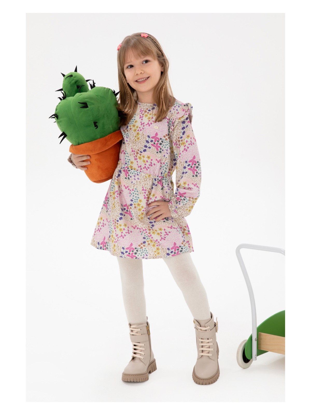 U.S. Polo Assn. Kız Çocuk Taş Çiçek Desenli Fırfırlı Dokuma Elbise 50297429-VR049