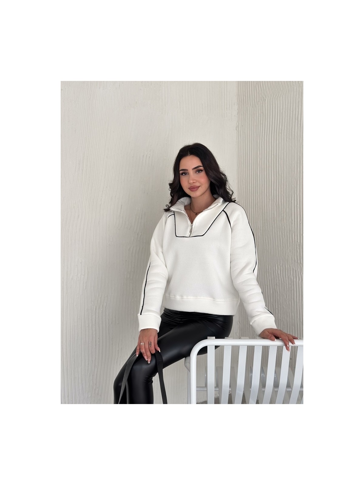 Shade Kadın Yarım Fermuarlı Oversize Sweatshirt Mb- - Görsel 4