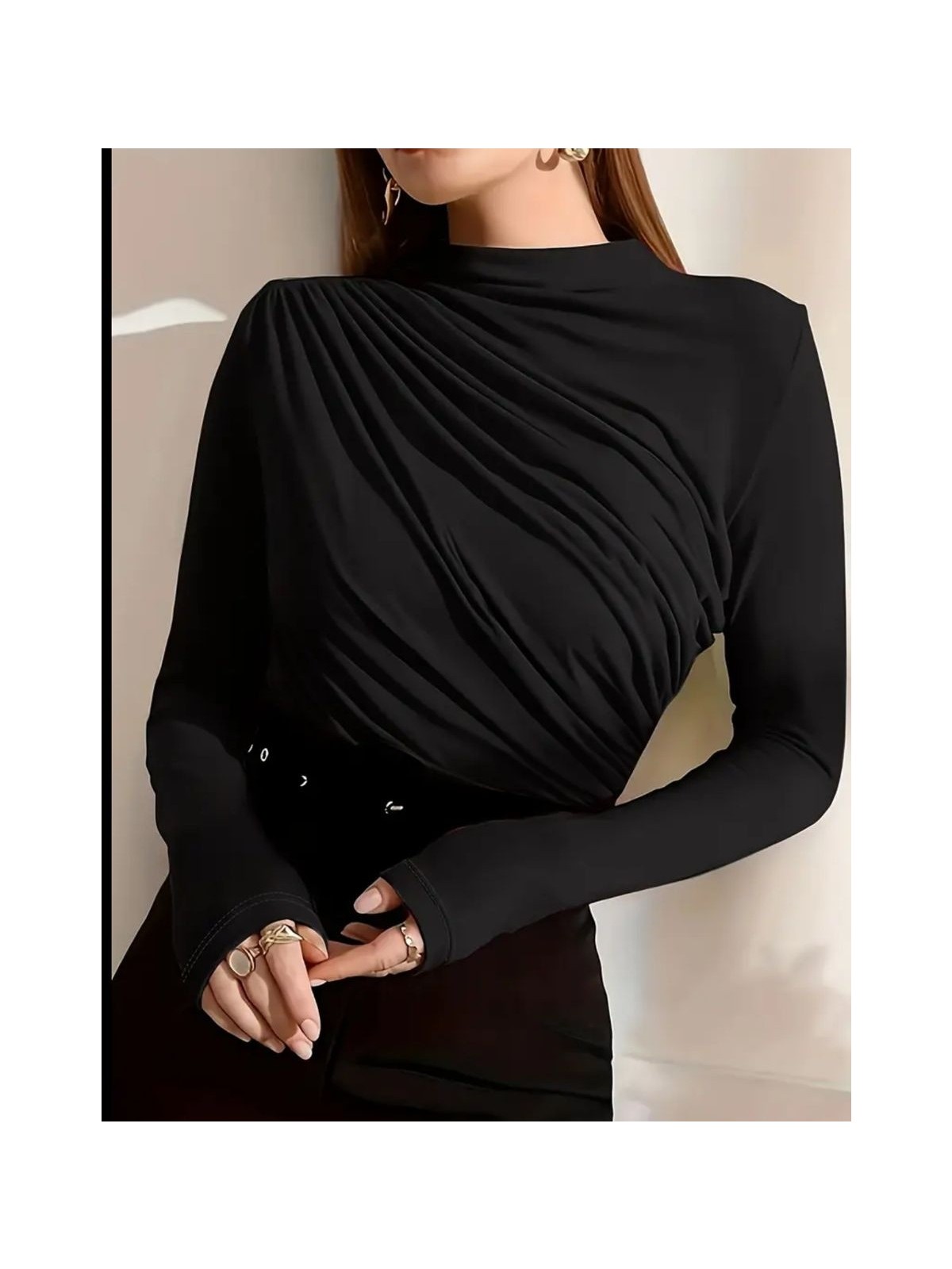 peri tower Kadın Dik Yaka Büzgülü Bluz - Görsel 5