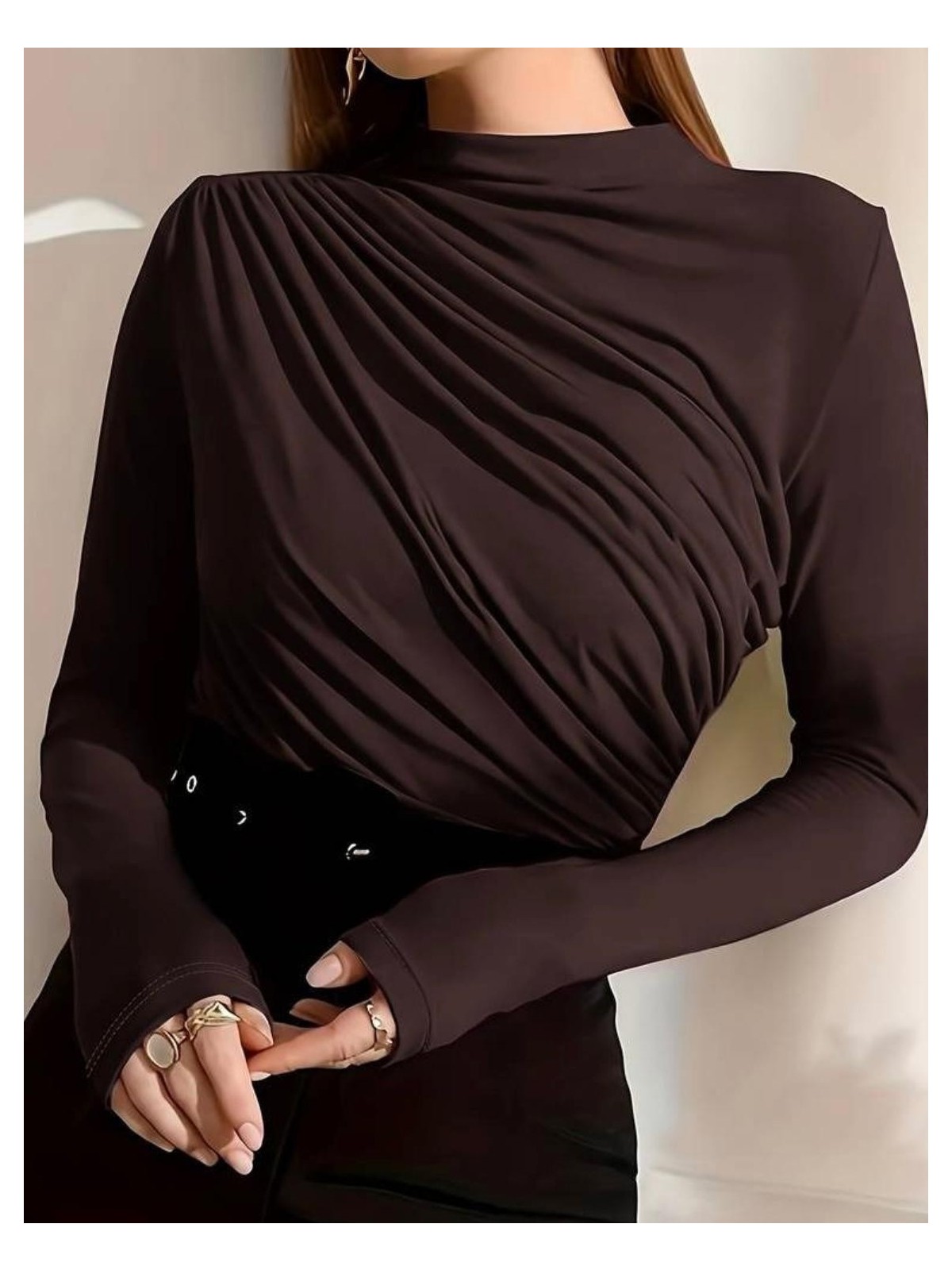 peri tower Kadın Dik Yaka Büzgülü Bluz - Görsel 7