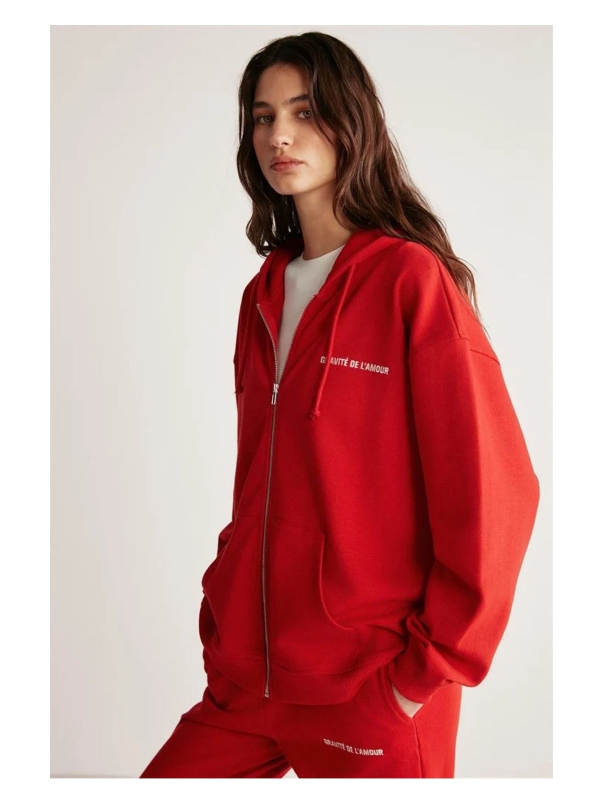 Grimelange Ametıs Kadın Oversize Organik Pamuklu Metal Fermuarlı Kapüşonlu Mavi Sweatshirt - Görsel 7