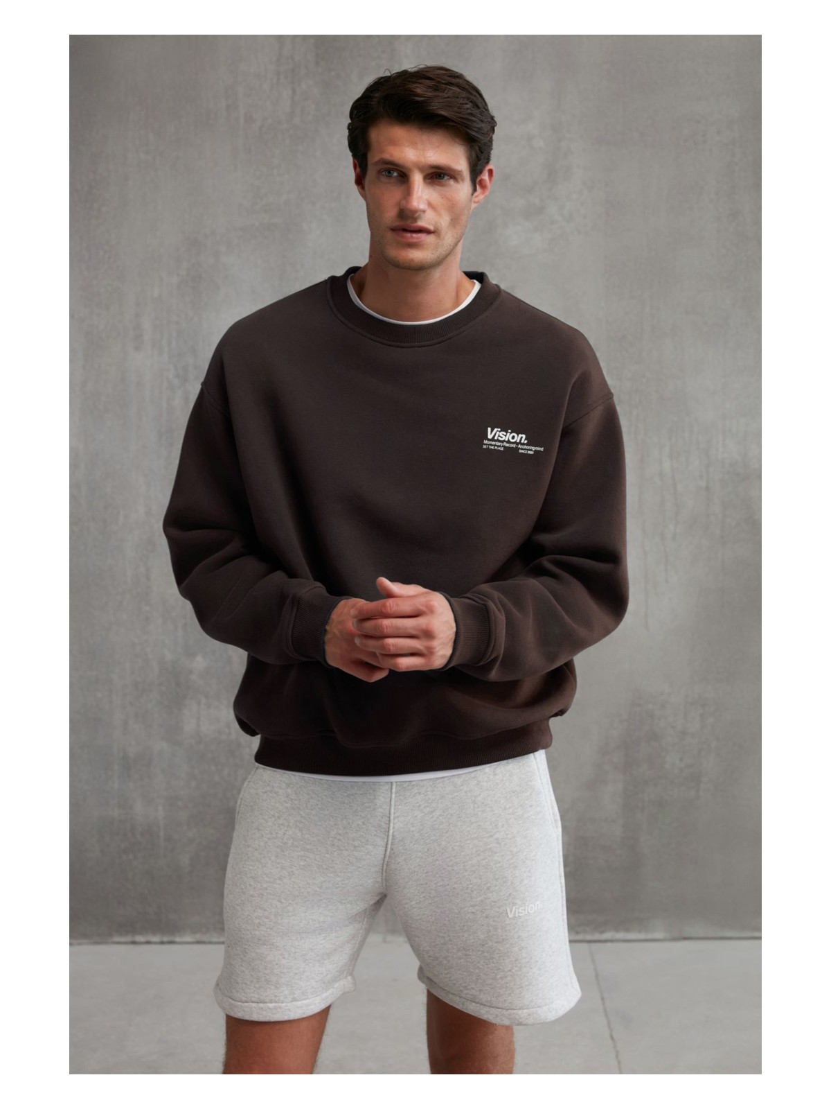 Grimelange Ernest Erkek Yumuşacık Kumaşlı Oversize Fit Yuvarlak Yakalı Baskılı Gri Sweatshirt - Görsel 5