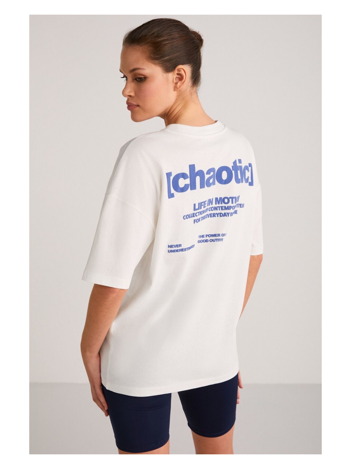 Grimelange Arcadıa Kadın Arka Ve Önü Yazi Detaylı %100 Organik Pamuklu Ekru/kırmızı T-shirt - Görsel 5