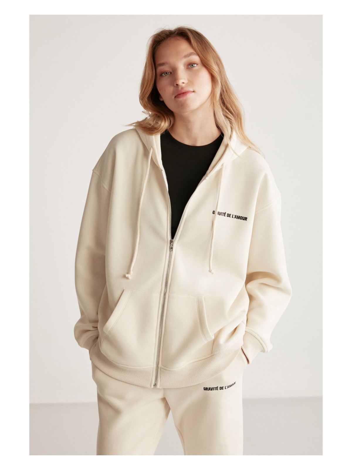 Grimelange Ametıs Kadın Oversize Organik Pamuklu Metal Fermuarlı Kapüşonlu Mavi Sweatshirt - Görsel 6