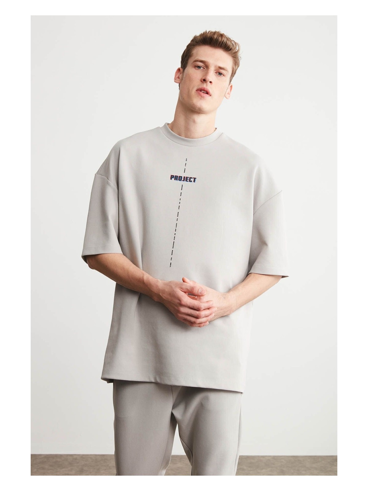 Grimelange Project Erkek Baskı Detaylı Oversize Fit %100 Organik Pamuk Örme Bisiklet Yaka Örme Siyah T-shirt - Görsel 3