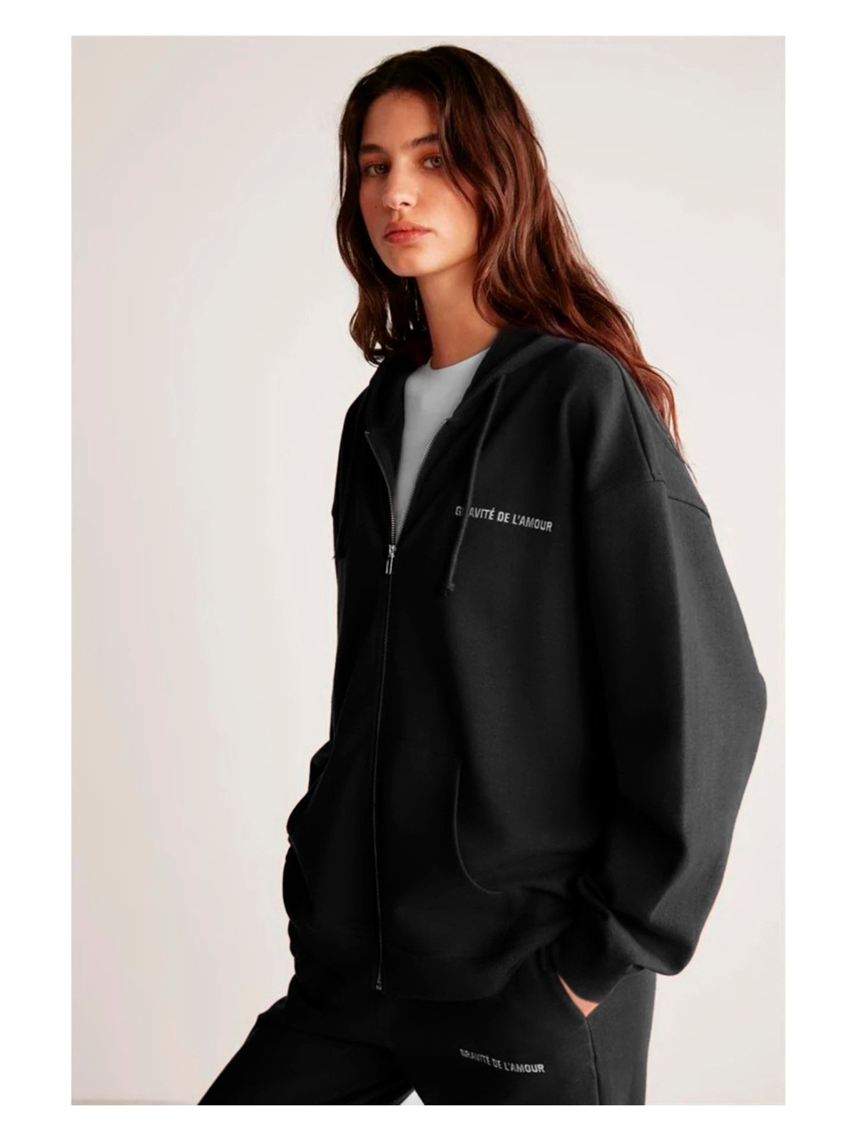 Grimelange Ametıs Kadın Oversize Organik Pamuklu Metal Fermuarlı Kapüşonlu Mavi Sweatshirt - Görsel 3