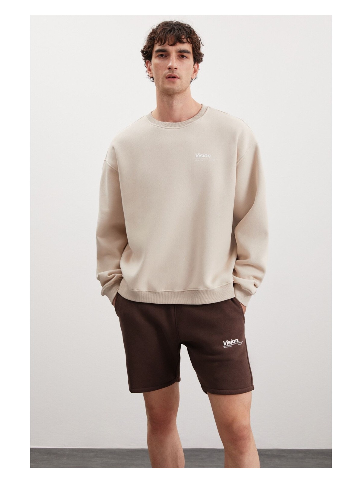 Grimelange Ernest Erkek Yumuşacık Kumaşlı Oversize Fit Yuvarlak Yakalı Baskılı Gri Sweatshirt - Görsel 4