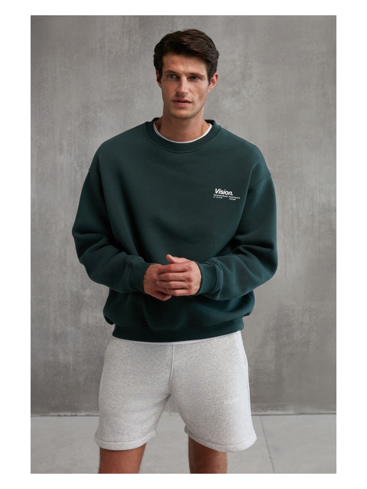 Grimelange Ernest Erkek Yumuşacık Kumaşlı Oversize Fit Yuvarlak Yakalı Baskılı Gri Sweatshirt - Görsel 7