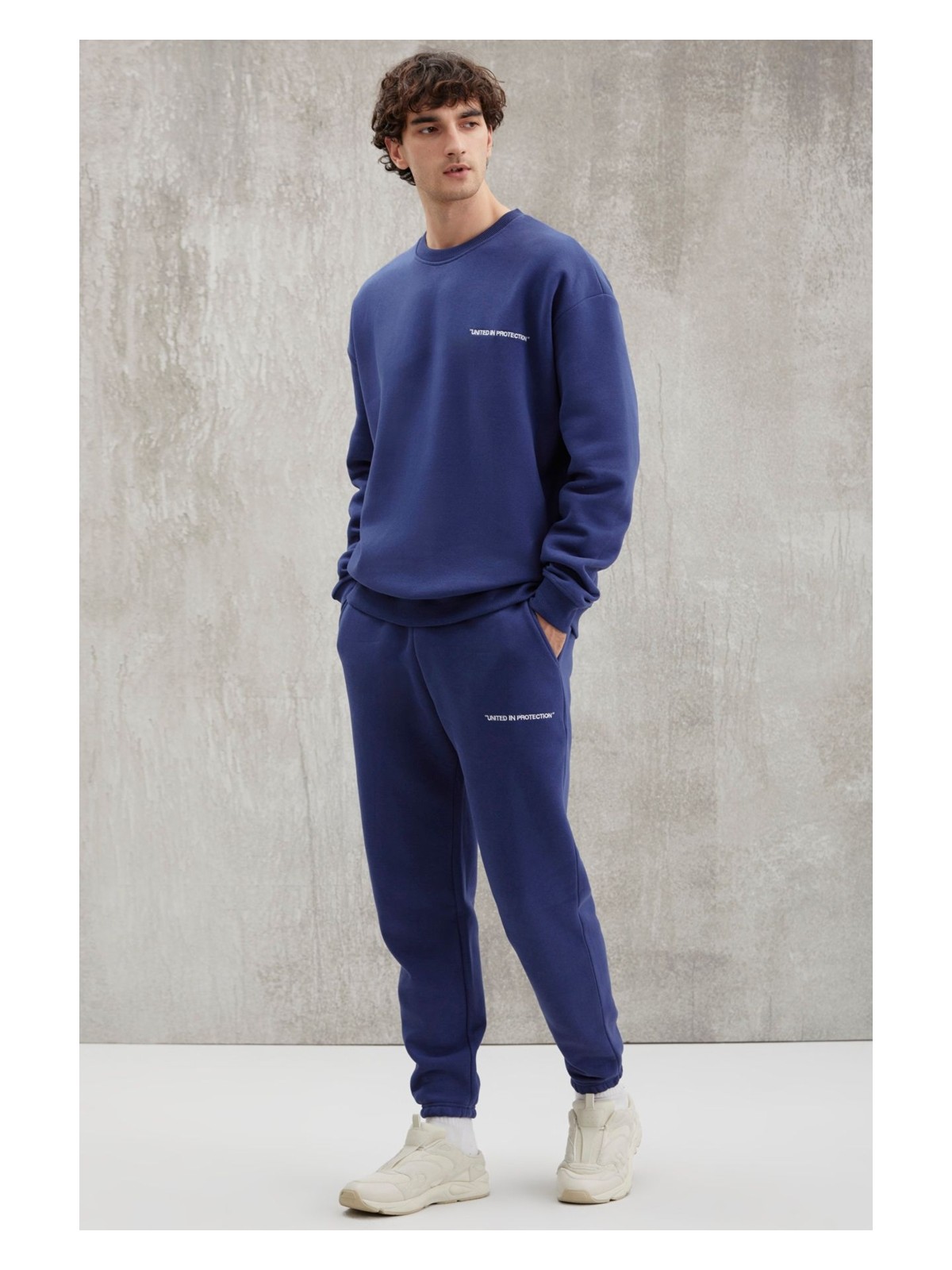 Grimelange Marshall Erkek Pamuklu Içi Polarlı Nakışlı Relaxed Lacivert Eşofman Takımı