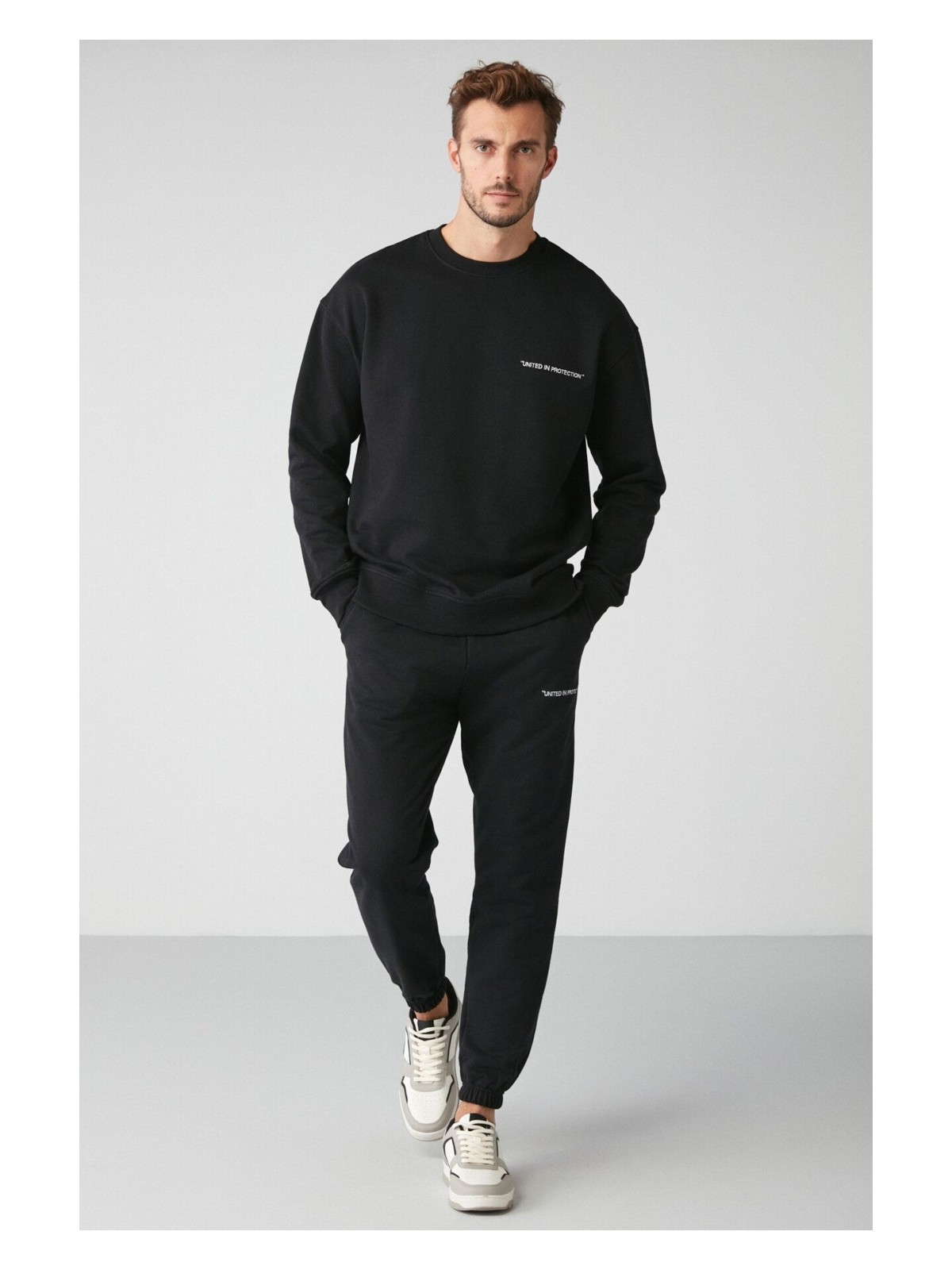 Grimelange Marshall Erkek Pamuklu Içi Polarlı Nakışlı Relaxed Siyah Eşofman Takımı