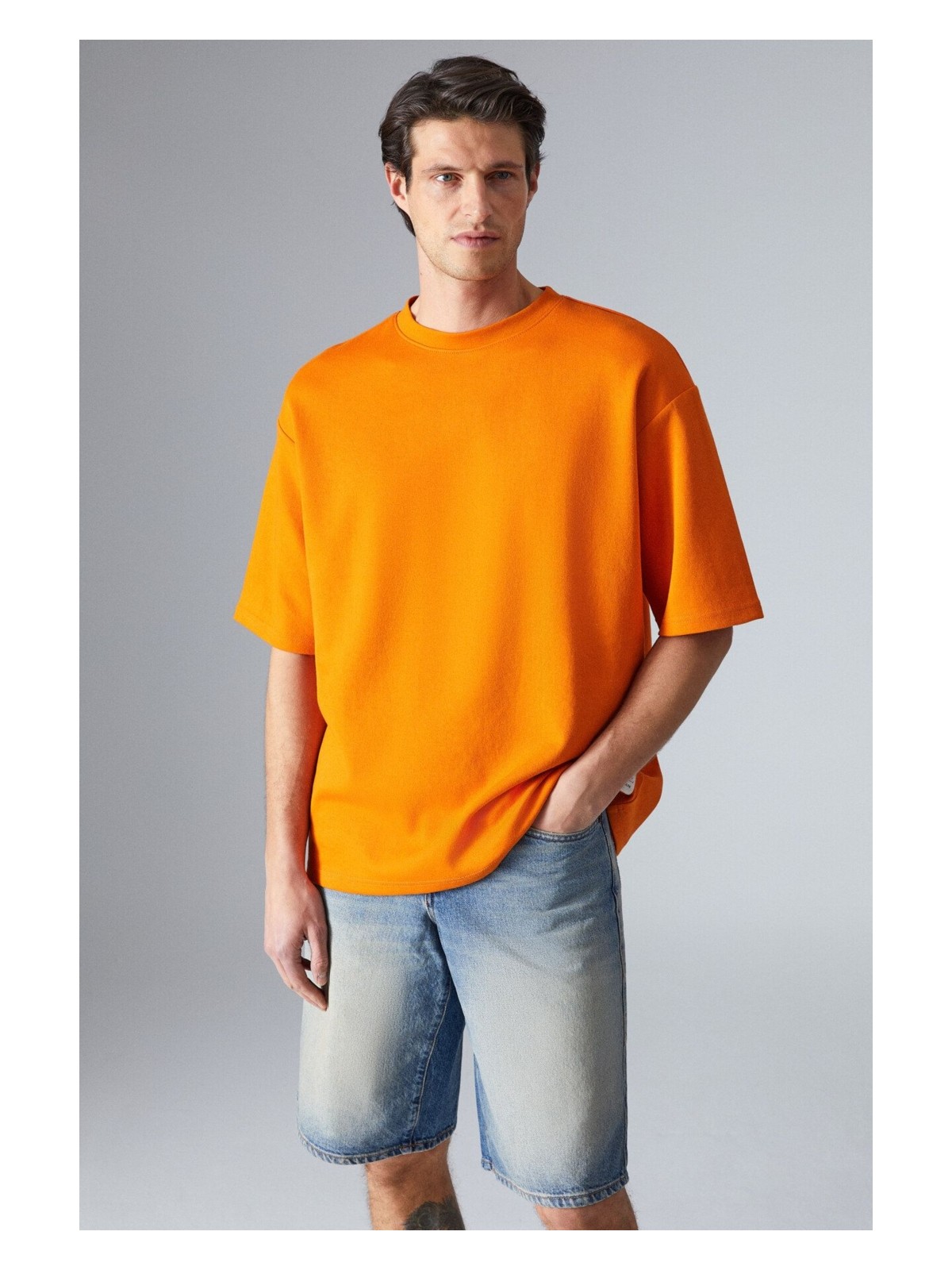 Grimelange Joel Erkek %100 Organik Pamuklu Kalın Kumaşlı Özel Dokulu Etiket Detaylı Oversize Haki T-Shirt - Görsel 9