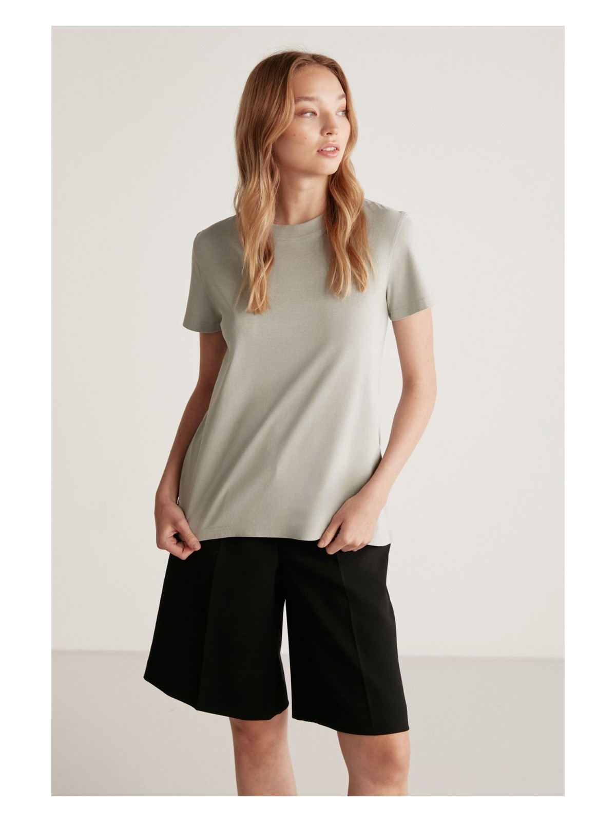 Grimelange Samantha Kadın %100 Organik Pamuklu Comfort Fit Arkası Uzun Basic Örme Pembe T-shirt - Görsel 9