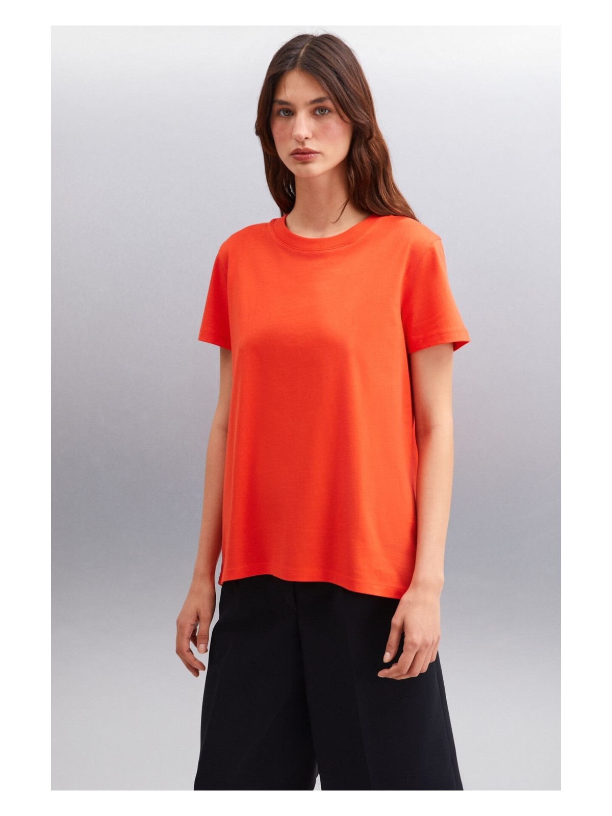 Grimelange Samantha Kadın %100 Organik Pamuklu Comfort Fit Arkası Uzun Basic Örme Pembe T-shirt - Görsel 3