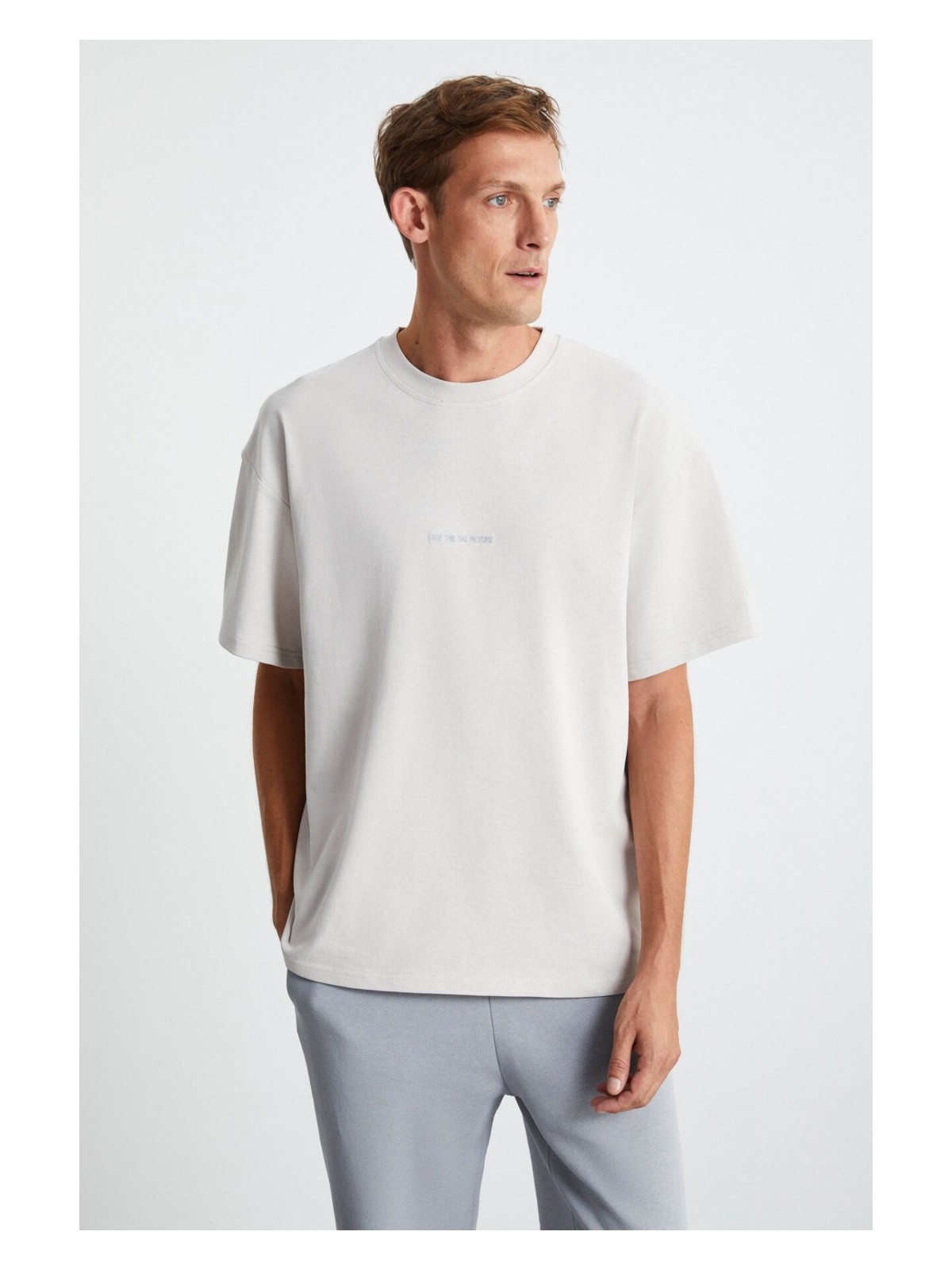 Grimelange Rıver Erkek Oversize Fit Bol Kesim Nakış Işlemeli Basic Örme Mor T-shirt - Görsel 8