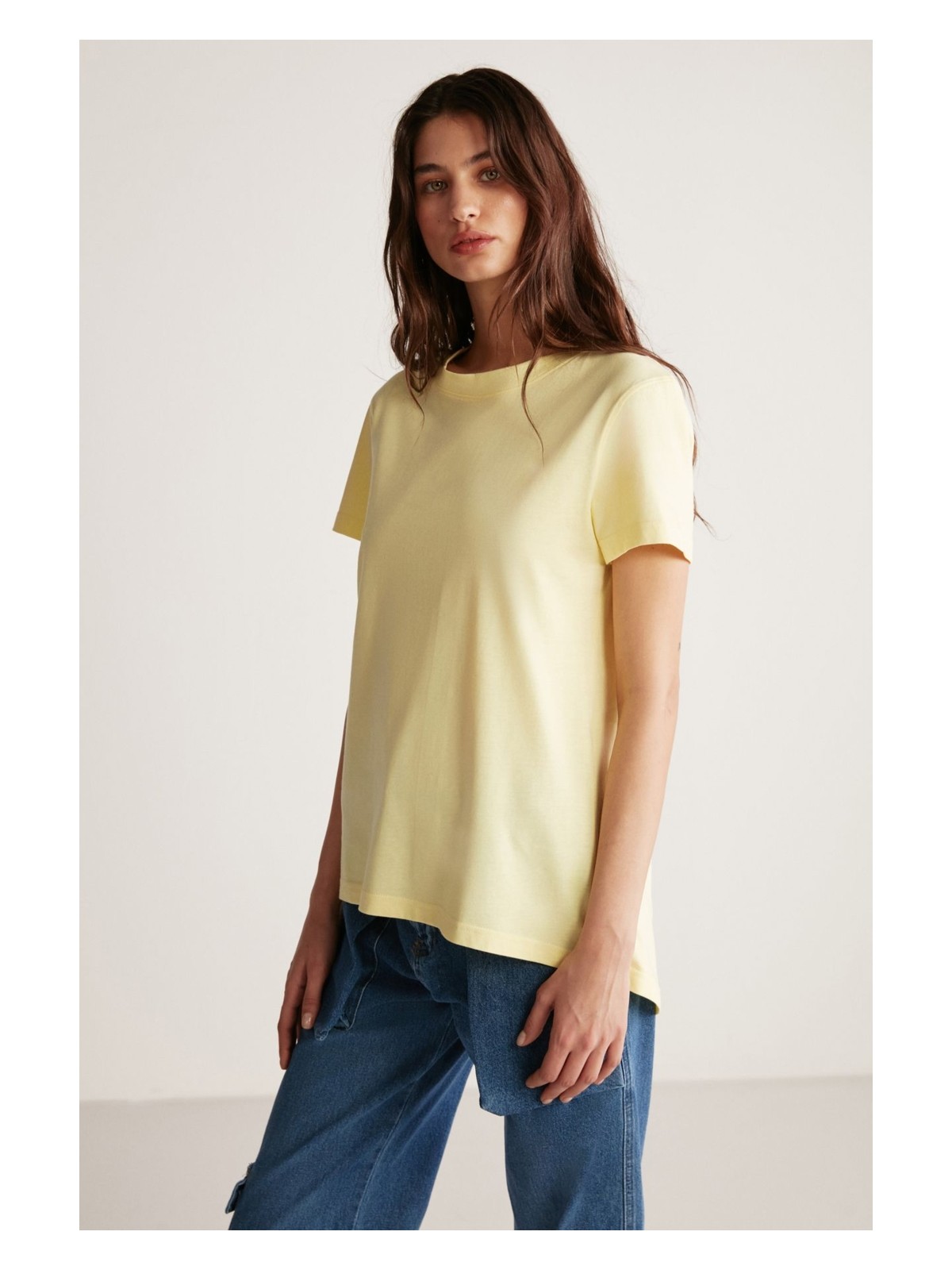 Grimelange Samantha Kadın %100 Organik Pamuklu Comfort Fit Arkası Uzun Basic Örme Pembe T-shirt - Görsel 7