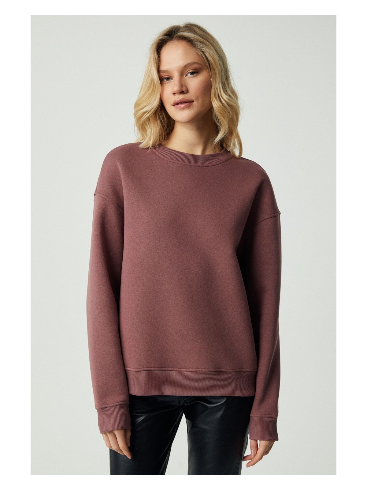 Grimelange VANELTINA Kadın Organik Pamuklu Yumuşacık İçi Polarlı Yuvarlak yakalı Mürdüm Sweatshirt