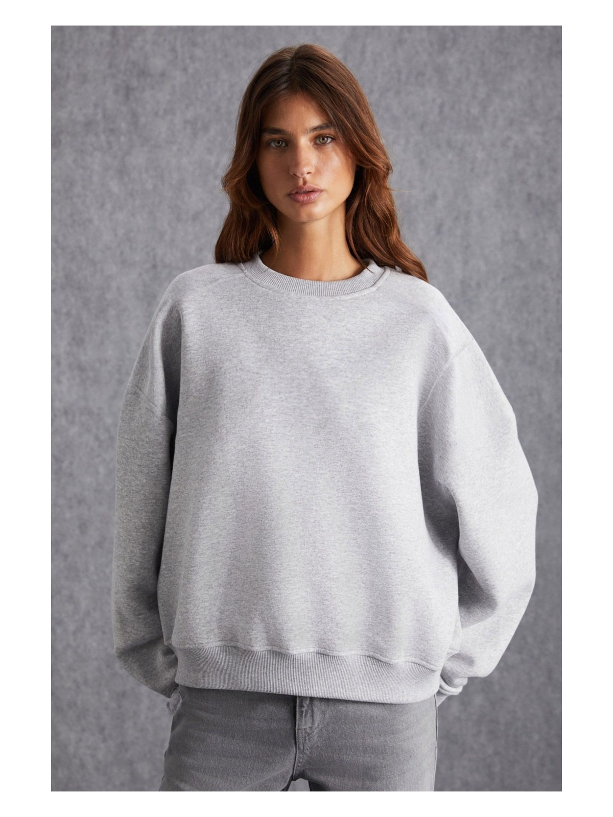 Grimelange Vaneltına Kadın Içi Polarlı 3 Iplik Organik Pamuk Oversize Basic Bisiklet Yaka Grimelanj Sweatshirt