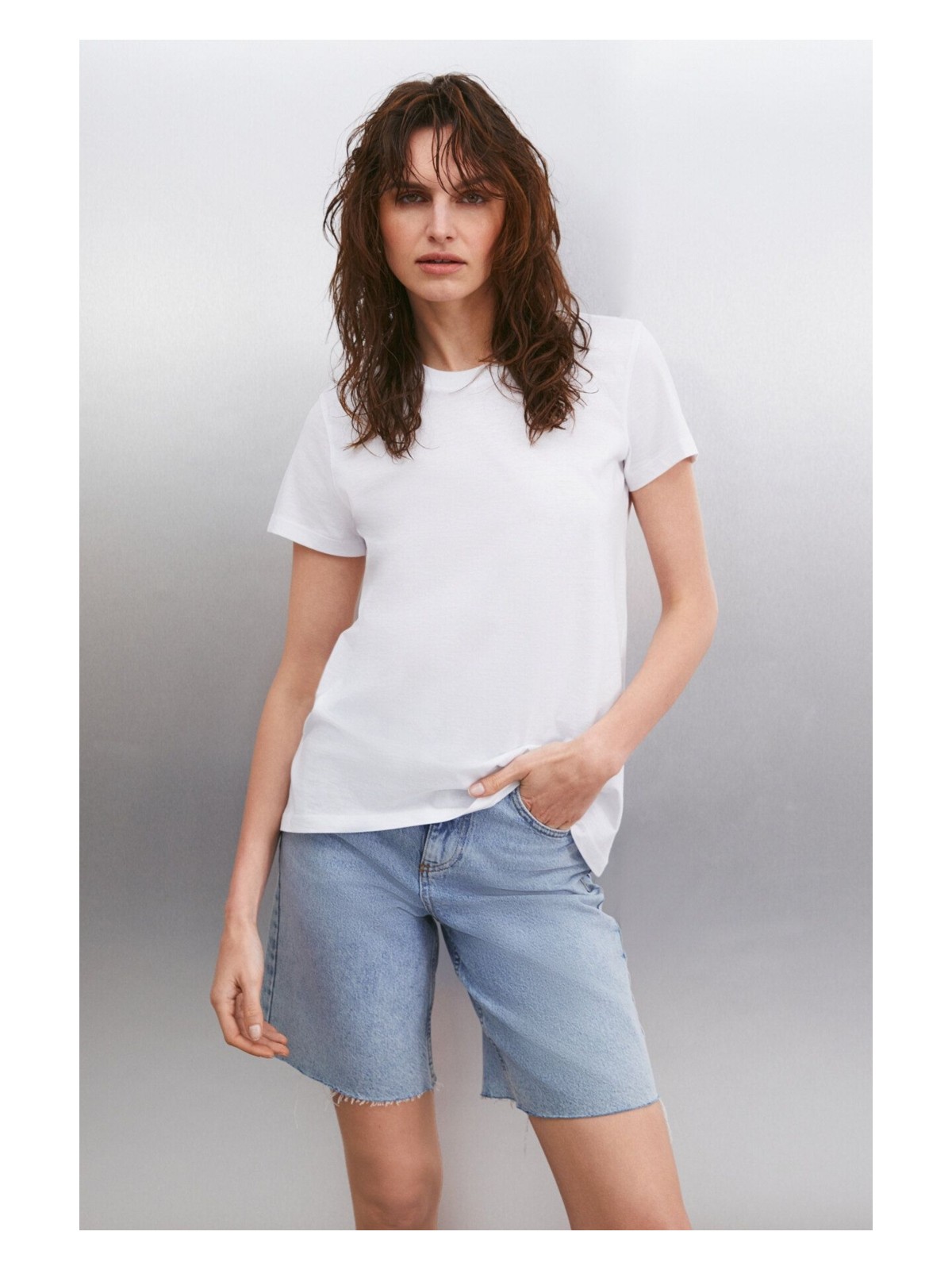 Grimelange Samantha Kadın %100 Organik Pamuklu Comfort Fit Arkası Uzun Basic Örme Pembe T-shirt - Görsel 6