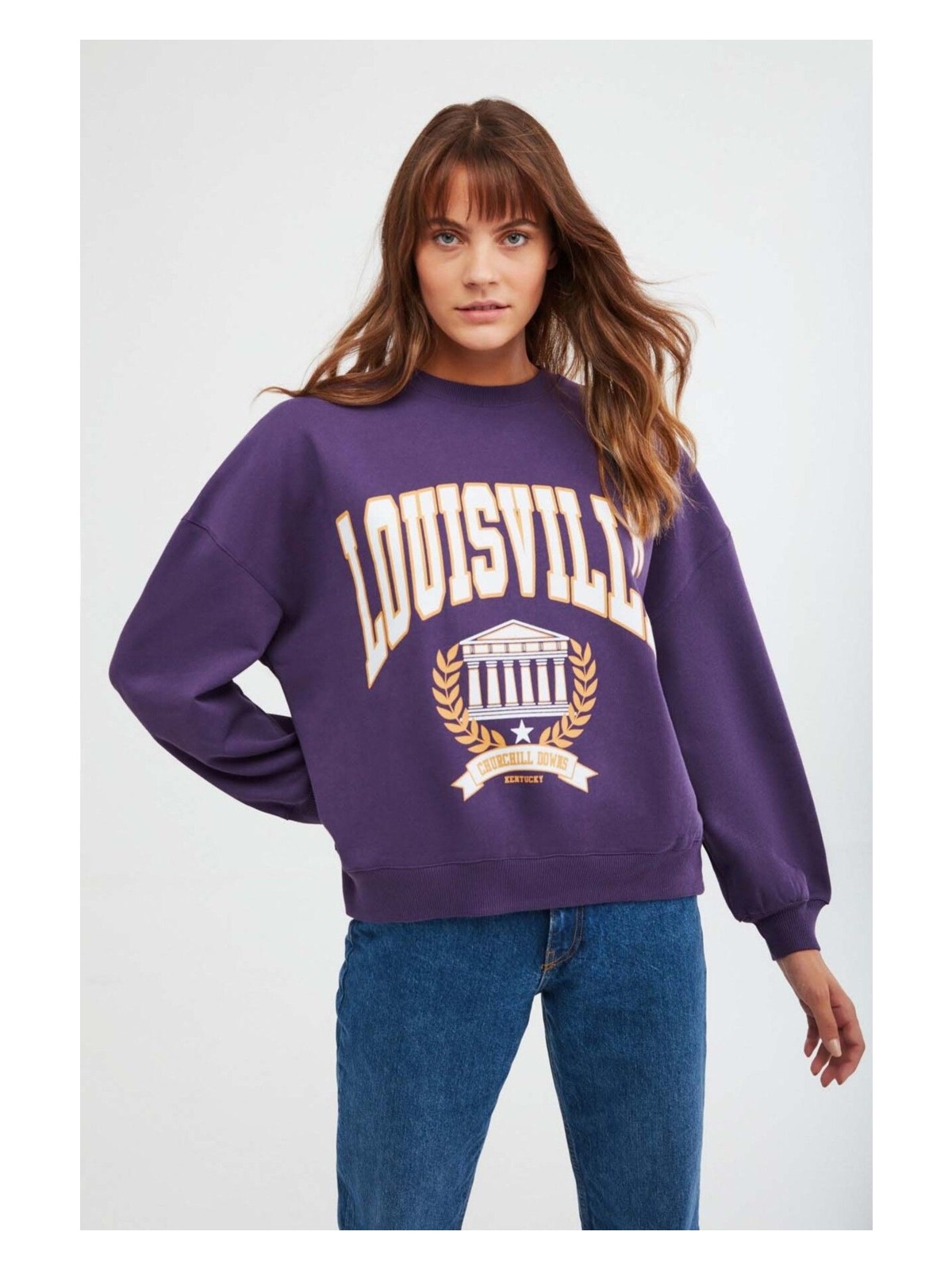 Grimelange Ramona Kadın Oversize Yumuşacık Içi Polarlı Organik Pamuklu Baskılı Yuvarlak Yakalı Yeşil Sweatshirt - Görsel 6