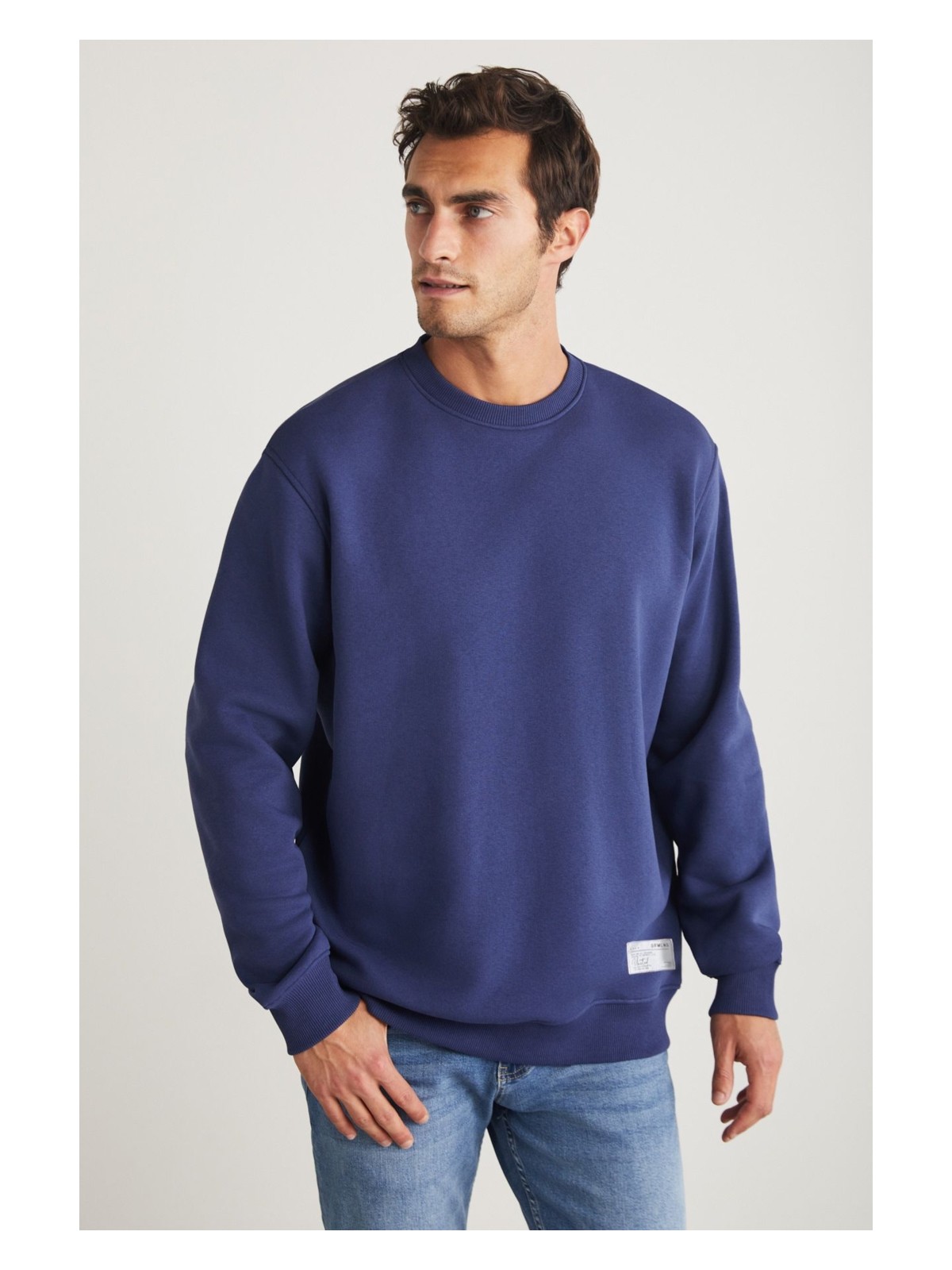 Grimelange Travıs Erkek Organik Kumaşlı Yumuşacık Regular Fit Yuvarlak Yakalı Lacivert Sweatshirt
