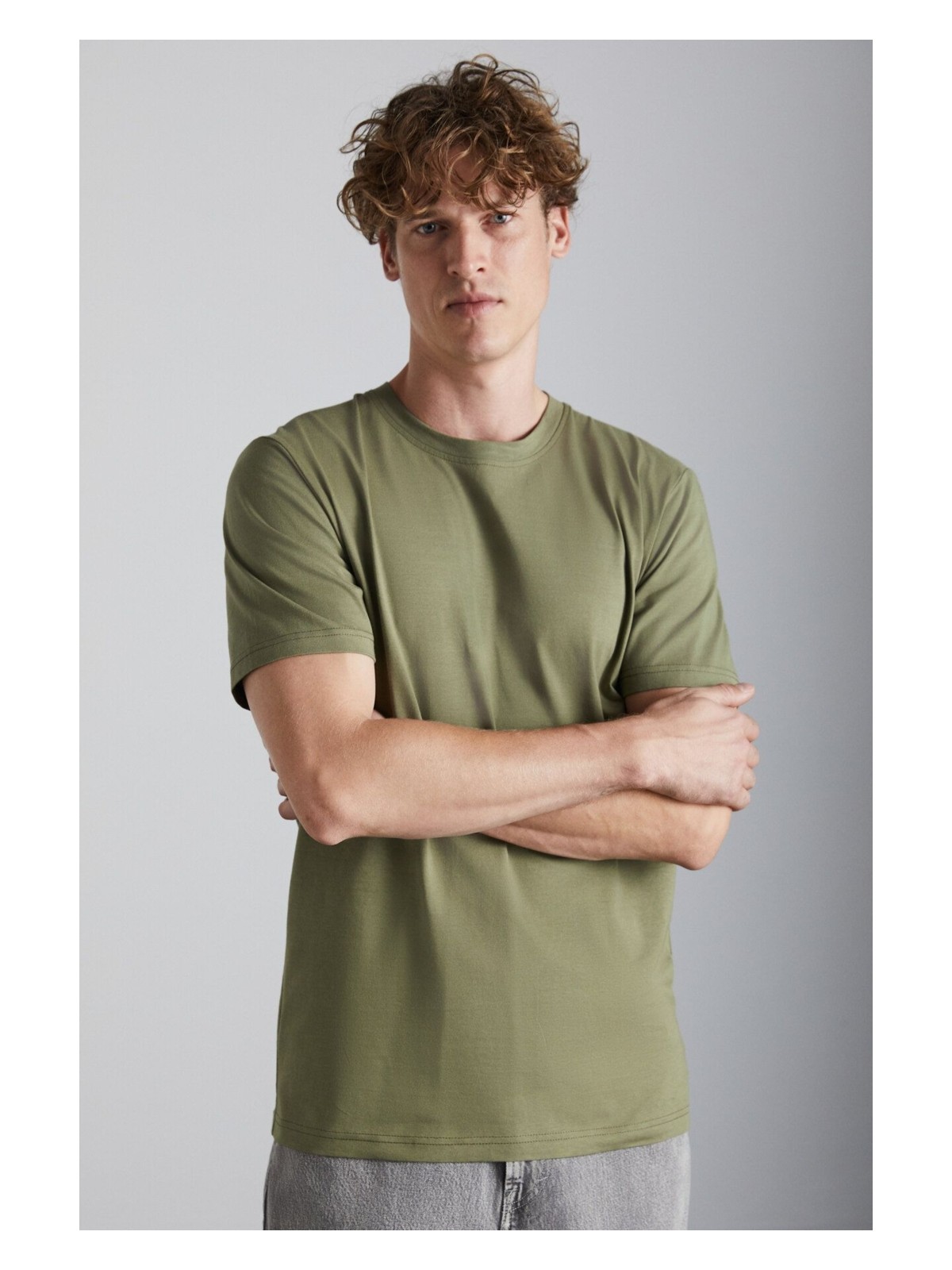 Grimelange Mıchel Erkek Slim Fit Dar Kesim %100 Organik Pamuklu Yana Kayan Dikişli Basic Örme Yeşil T-shirt - Görsel 8