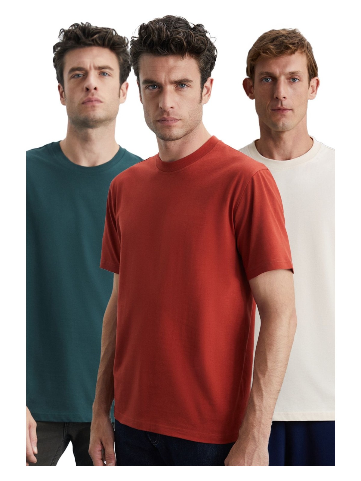 Grimelange Cultıvated Erkek 3'lü Kalın Dokulu Regular %100 Organik Pamuk Bordo/lcvrt/gri T-shirt - Görsel 3