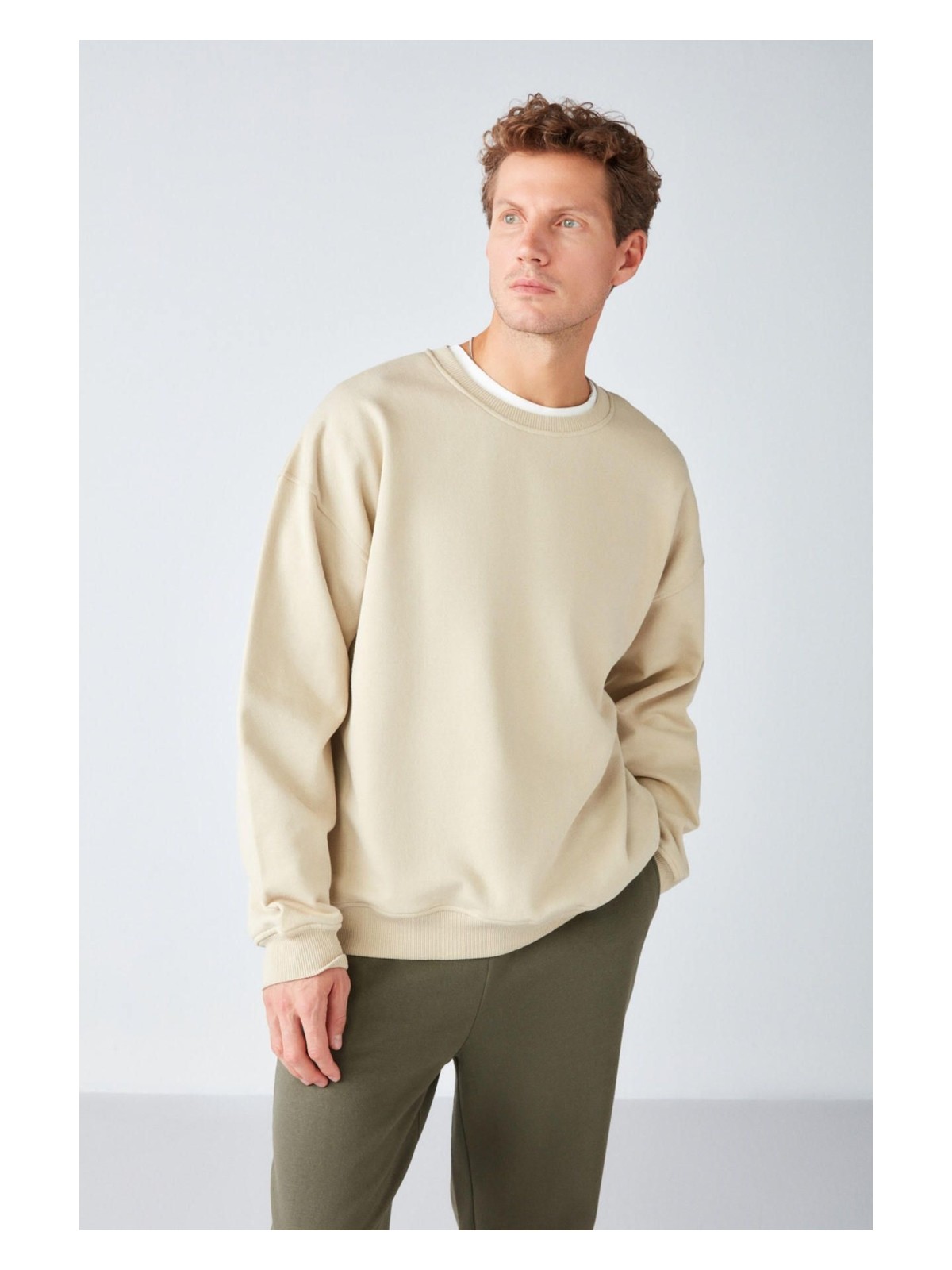 Grimelange Stephan Erkek Yumuşacık Kışlık Kumaşlı 3 Iplik Organik Pamuk Örme Oversize Siyah Sweatshirt - Görsel 5