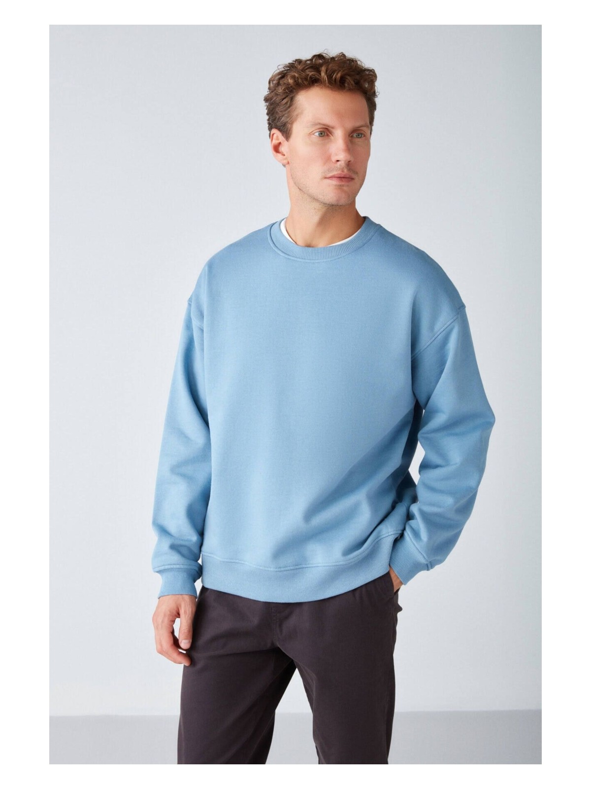 Grimelange Stephan Erkek Yumuşacık Kışlık Kumaşlı 3 Iplik Organik Pamuk Örme Oversize Siyah Sweatshirt - Görsel 3