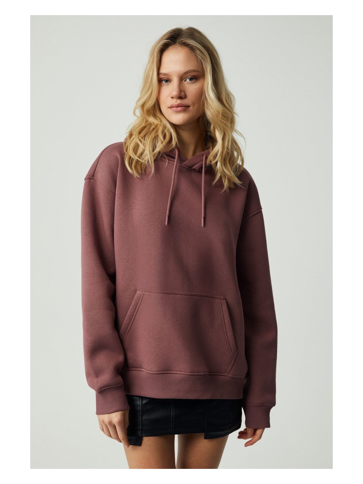 Grimelange Adel Kadın Organik Pamuklu Içi Polarlı Yumuşacık Relaxed Kanguru Cepli Kapüşonlu Mavi Sweatshirt - Görsel 4