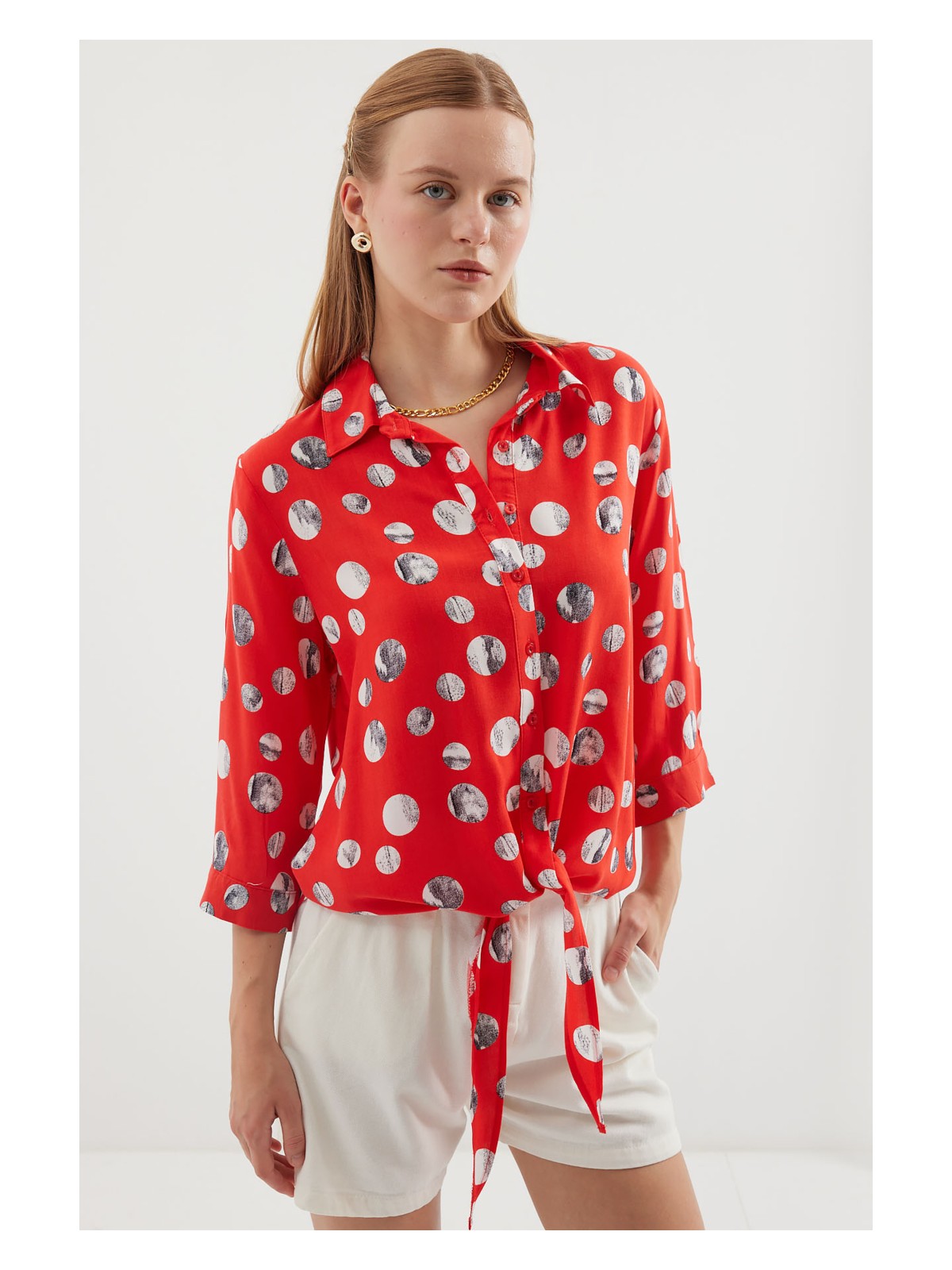 Bigdart 20243 Önü Bağlamalı Desenli Gömlek - Siyah - Görsel 5