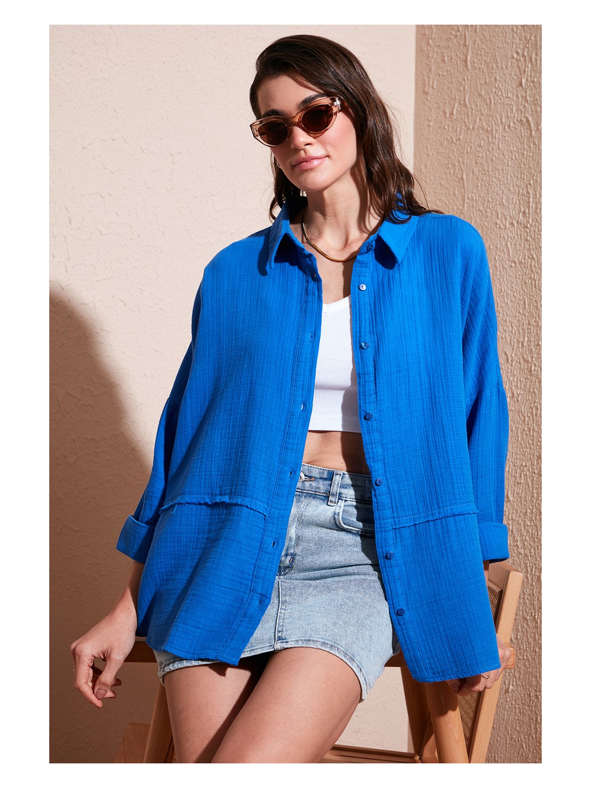 Lela Pamuklu Regular Fit Müslin Gömlek Kadın Gömlek CF25S166905 - Görsel 4