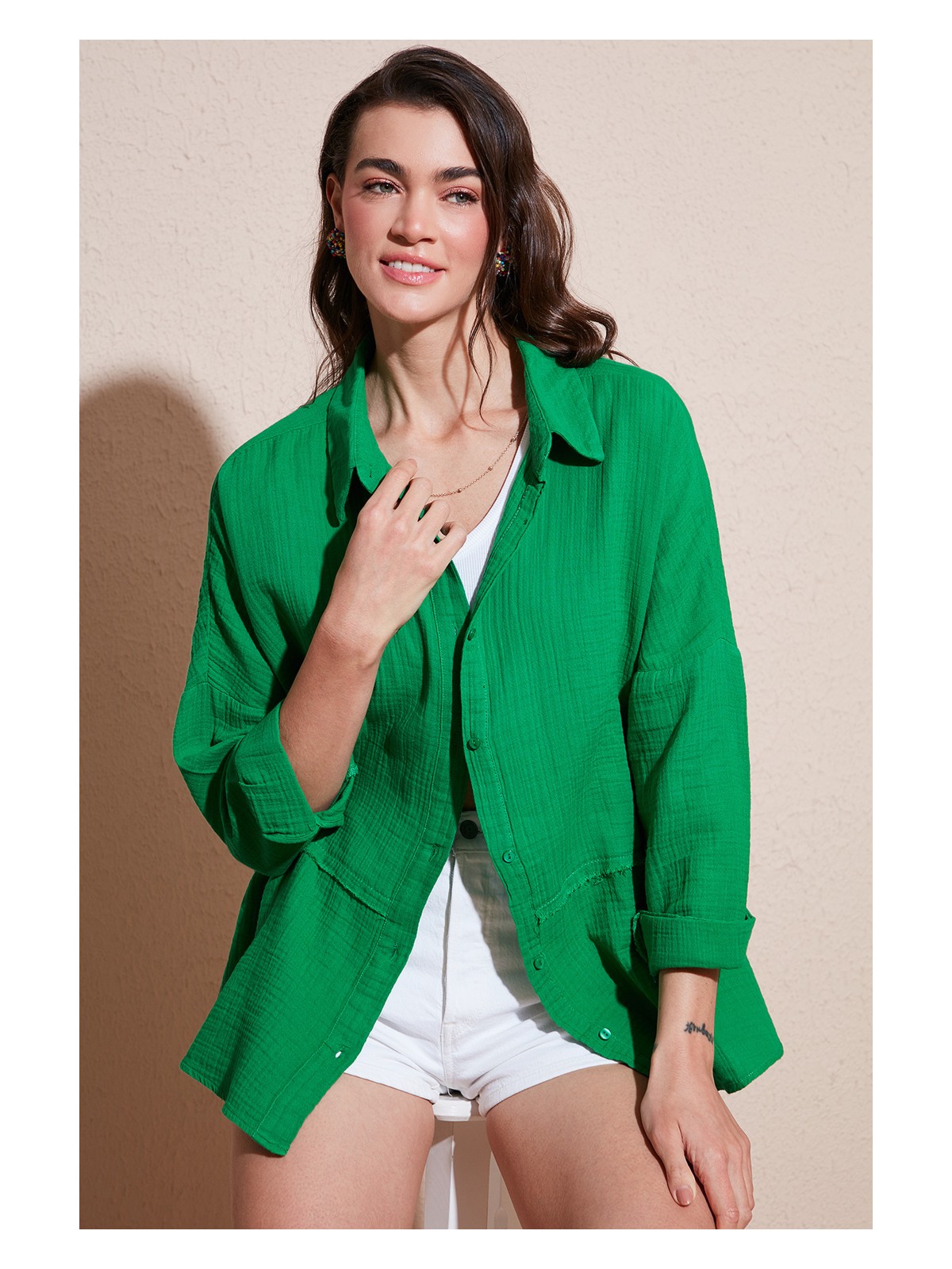 Lela Pamuklu Regular Fit Müslin Gömlek Kadın Gömlek CF25S166905 - Görsel 5