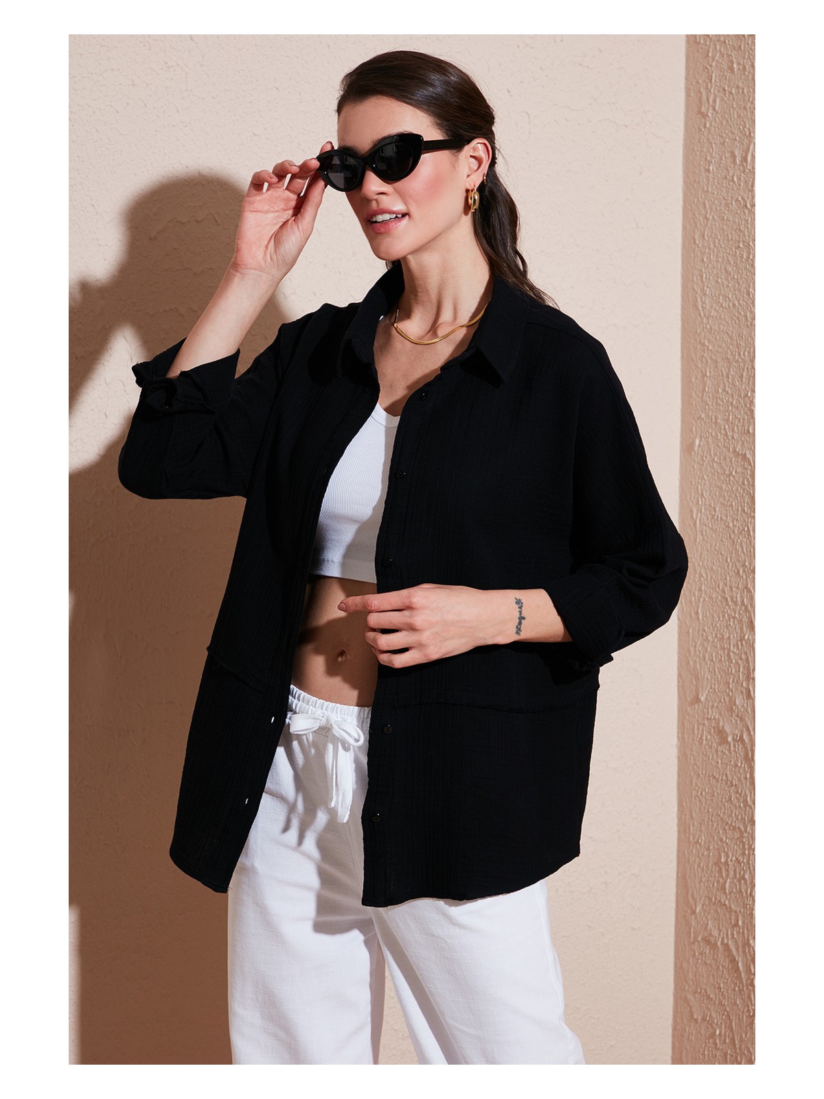 Lela Pamuklu Regular Fit Müslin Gömlek Kadın Gömlek CF25S166905 - Görsel 7