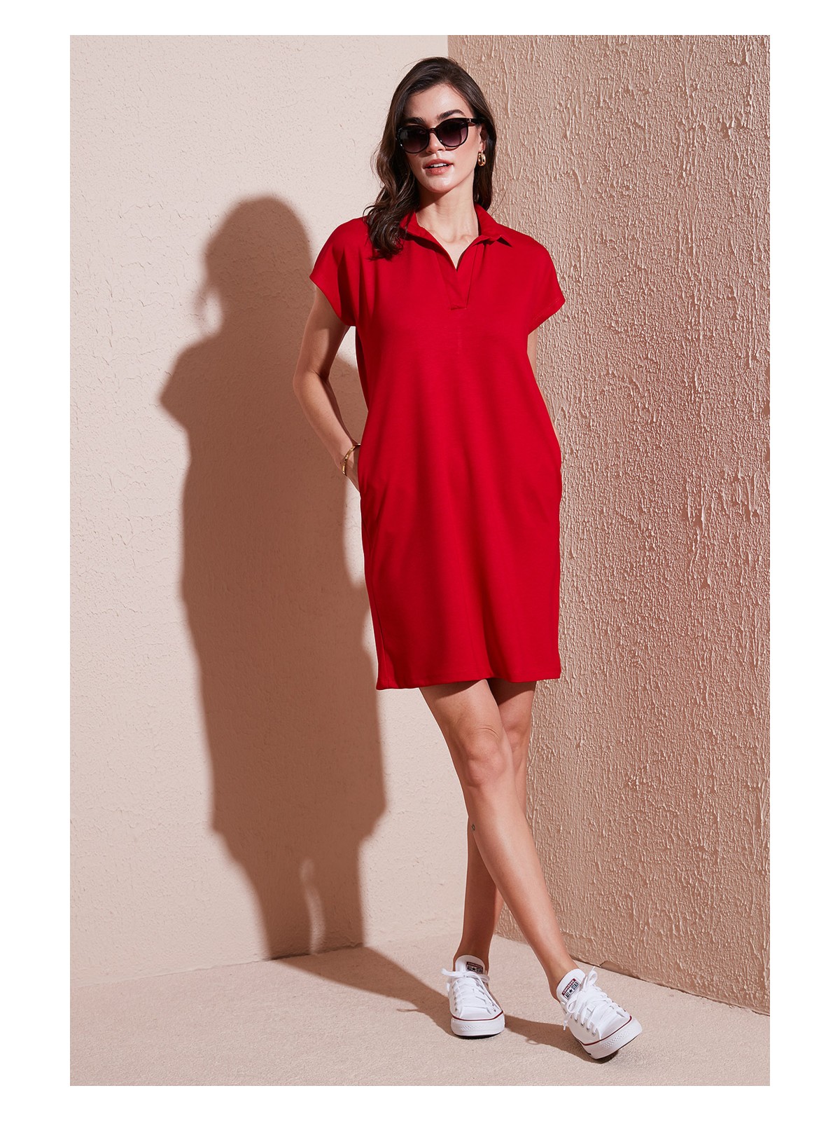 Lela Regular Fit Polo Yaka Mini Elbise Bayan Elbise 5866153
