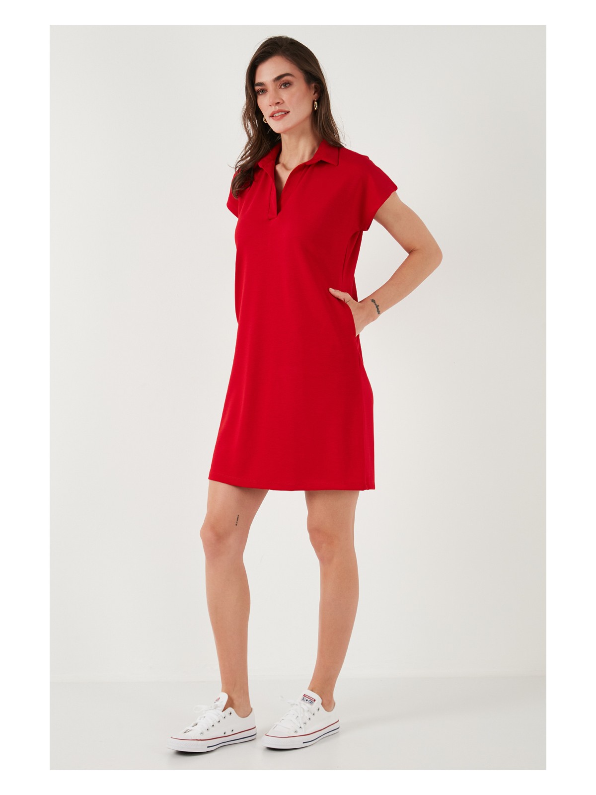 Lela Regular Fit Polo Yaka Mini Elbise Bayan Elbise 5866153 - Görsel 4